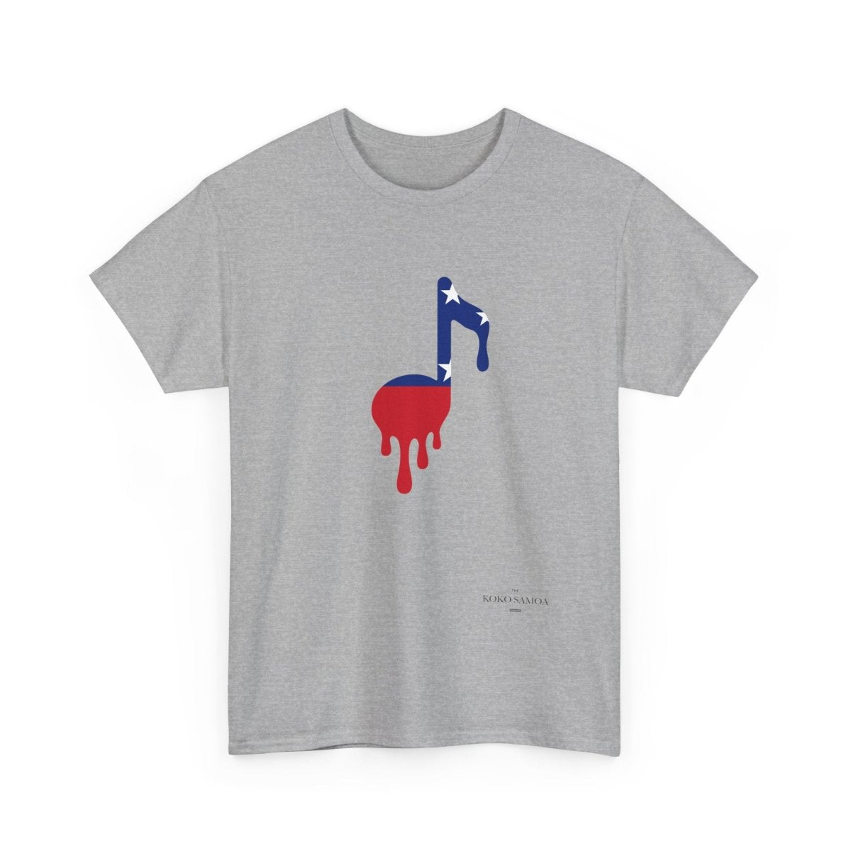 Unisex heavy tee by The Print Bar featuring a Samoan note design on ash gray fabric.