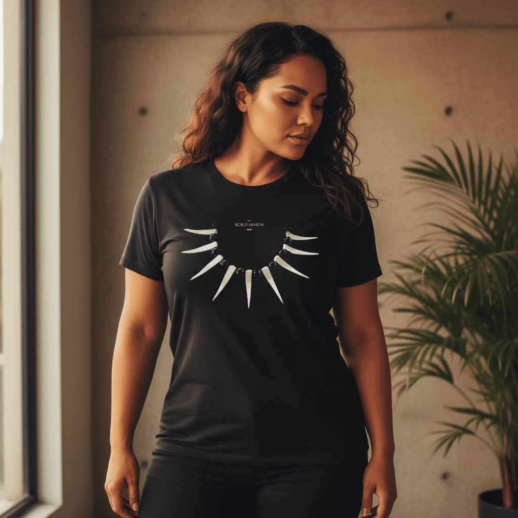 Black unisex heavy tee by The Print Bar featuring Ula Nifo design, suitable for AU/NZ sizes S.