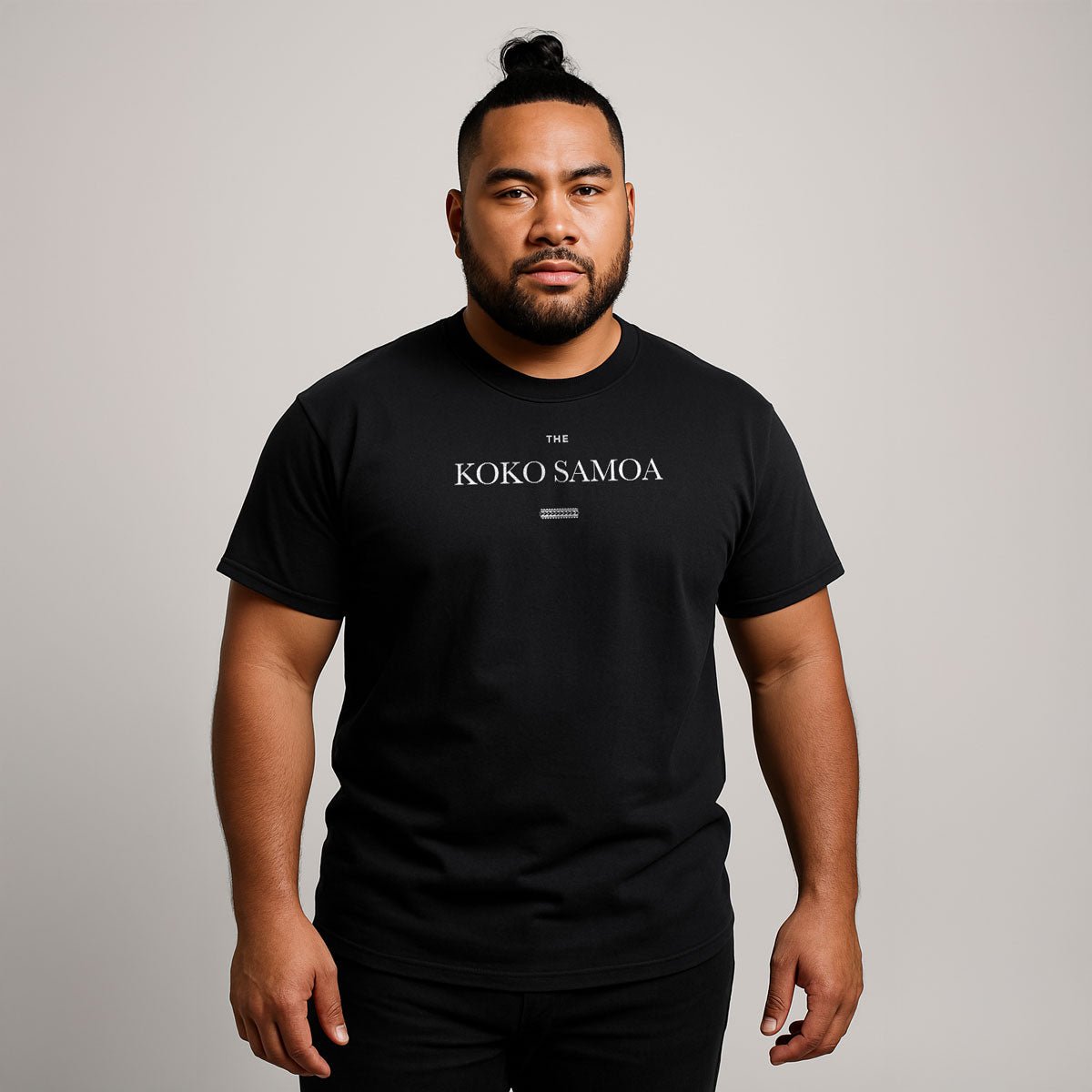 Black heavy unisex tee with the The Brand Classic print, The Koko Samoa