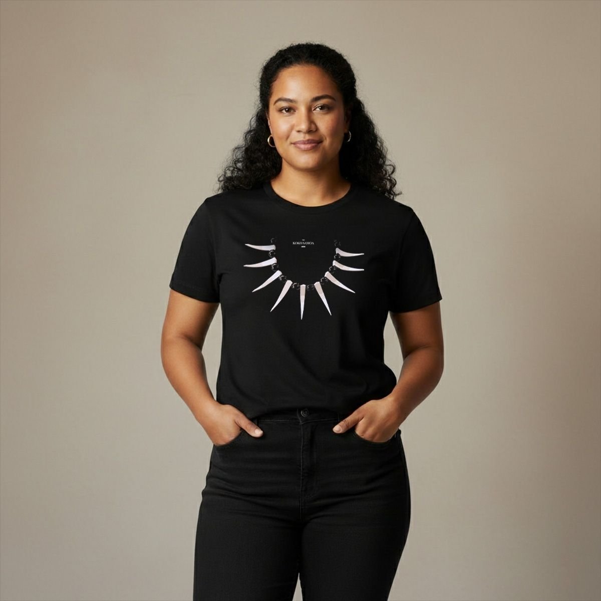 Black unisex Heavy Tee by Monster Digital featuring Ula Nifo print, soft fabric, casual fit, suitable for both men and women.
