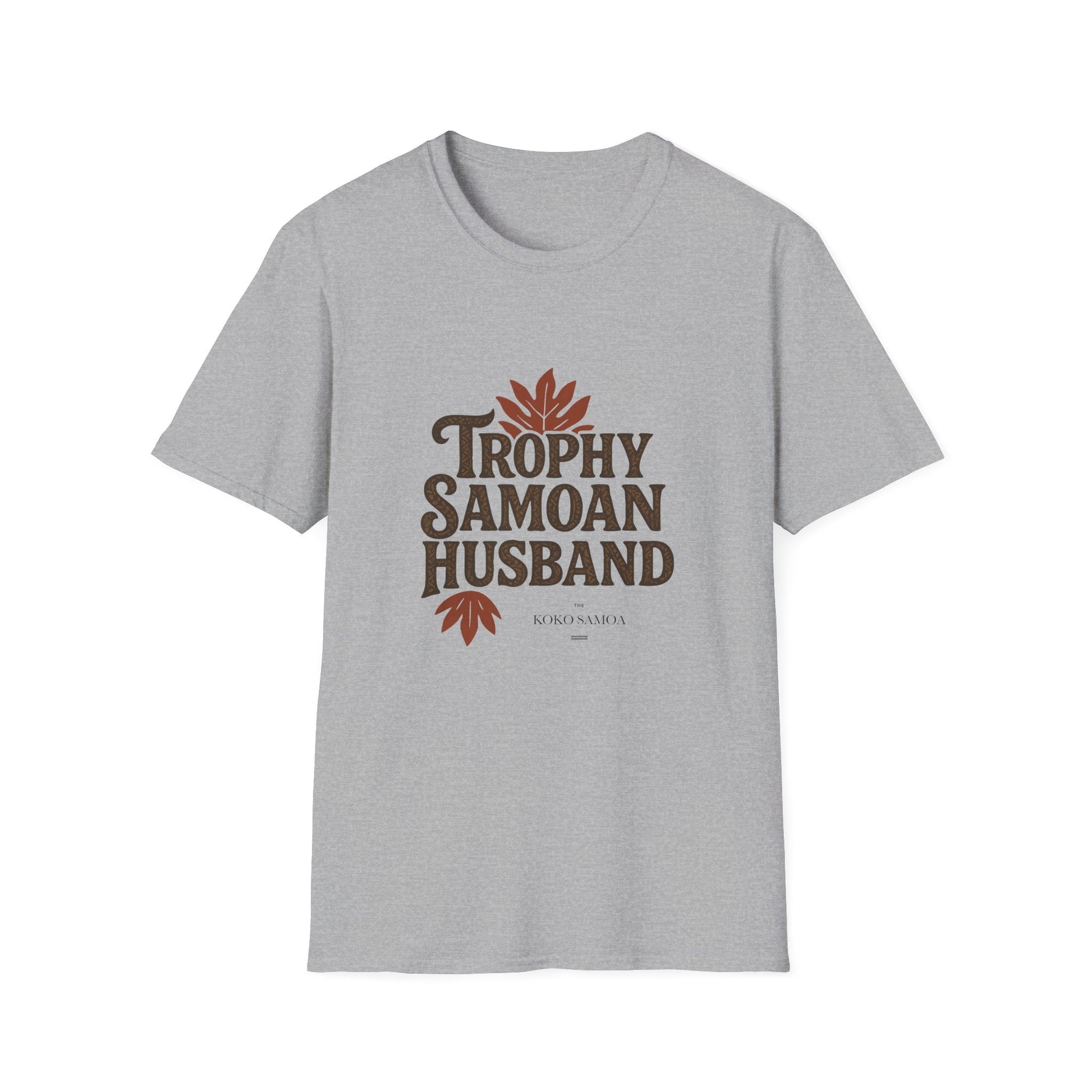 Charcoal unisex soft men's tee by The Print Bar featuring "Trophy Samoan Husband" design for AU/NZ.