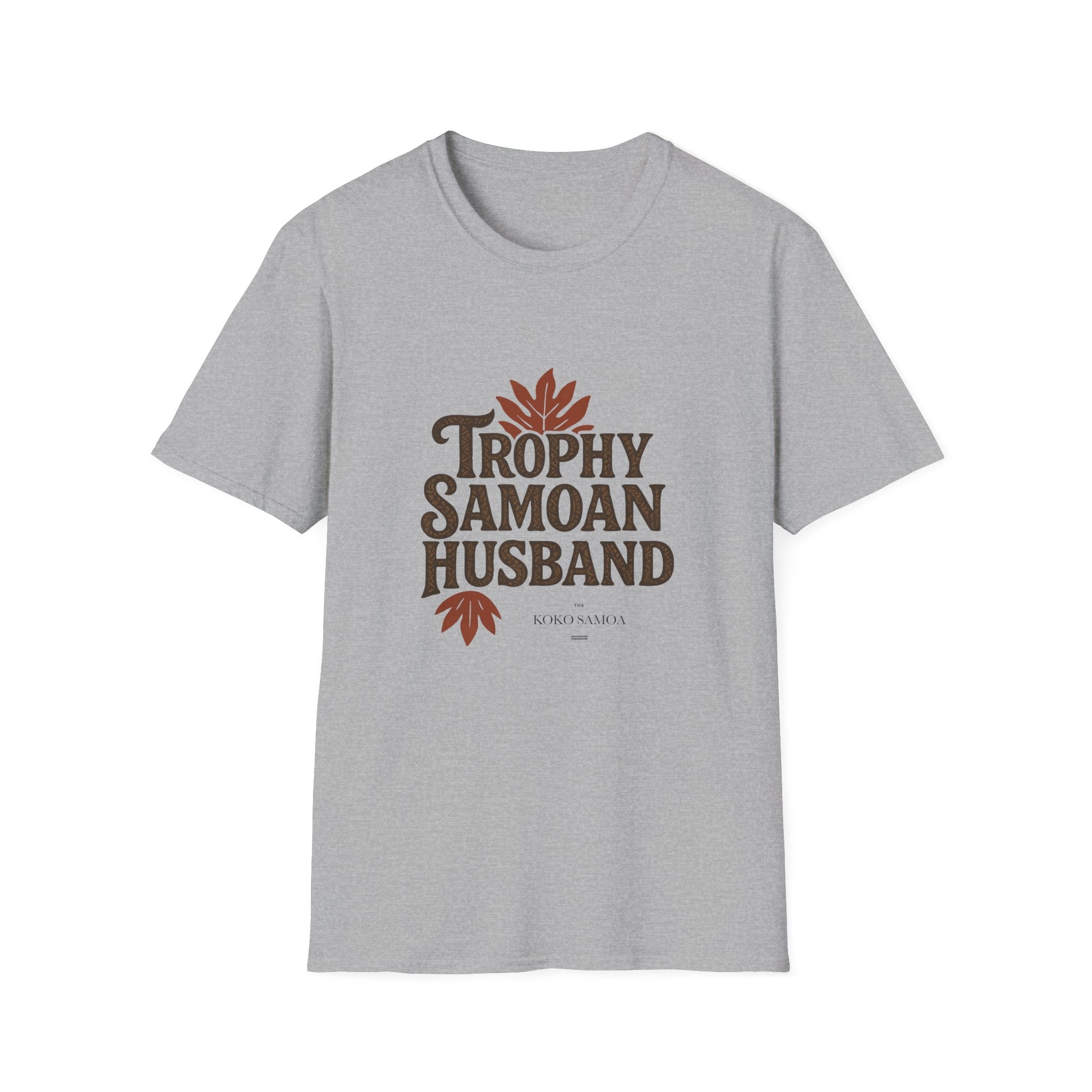 Charcoal unisex soft men's tee by The Print Bar featuring "Trophy Samoan Husband" design for AU/NZ.
