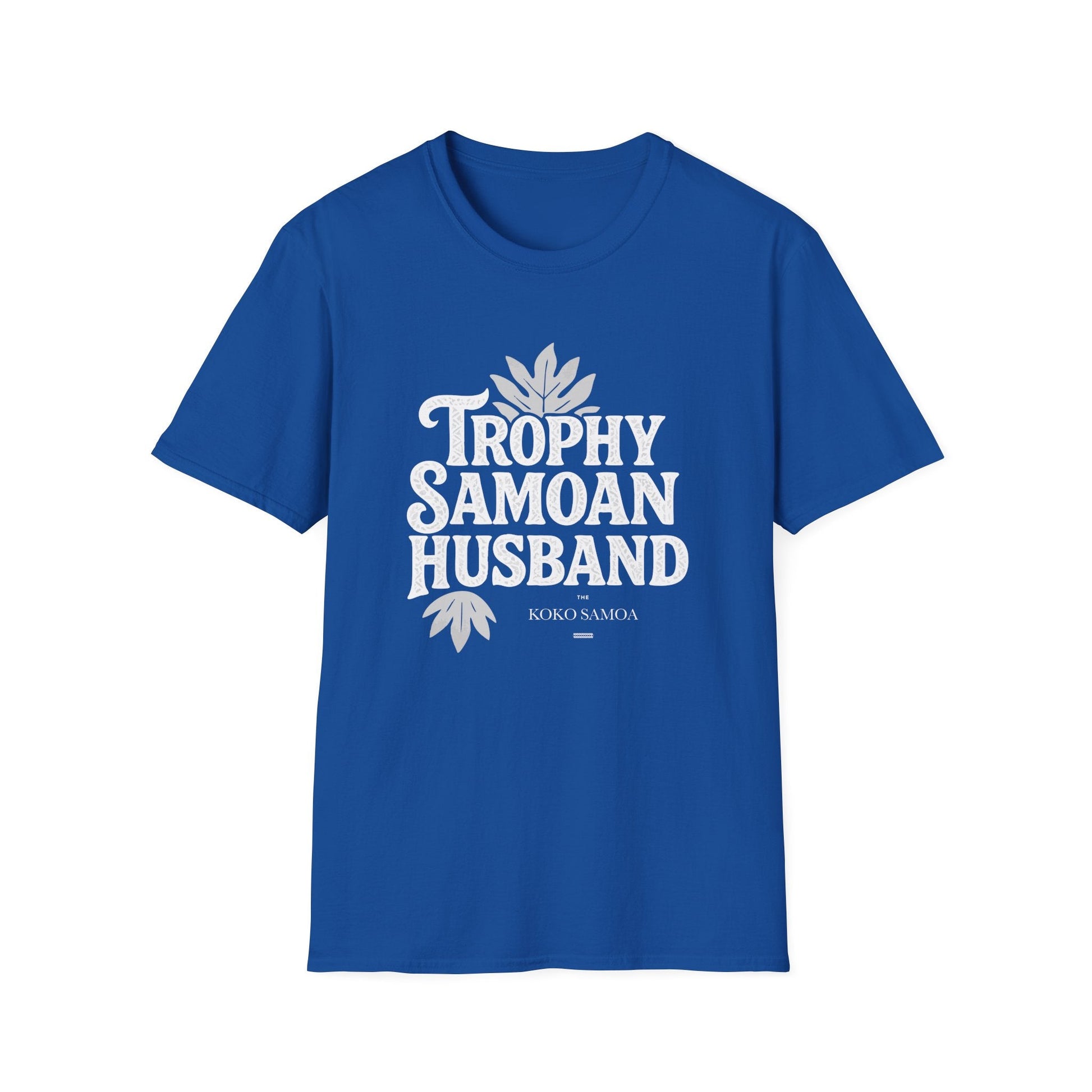 Charcoal unisex soft men's tee by The Print Bar featuring Trophy Samoan Husband design, casual fit and comfortable fabric.