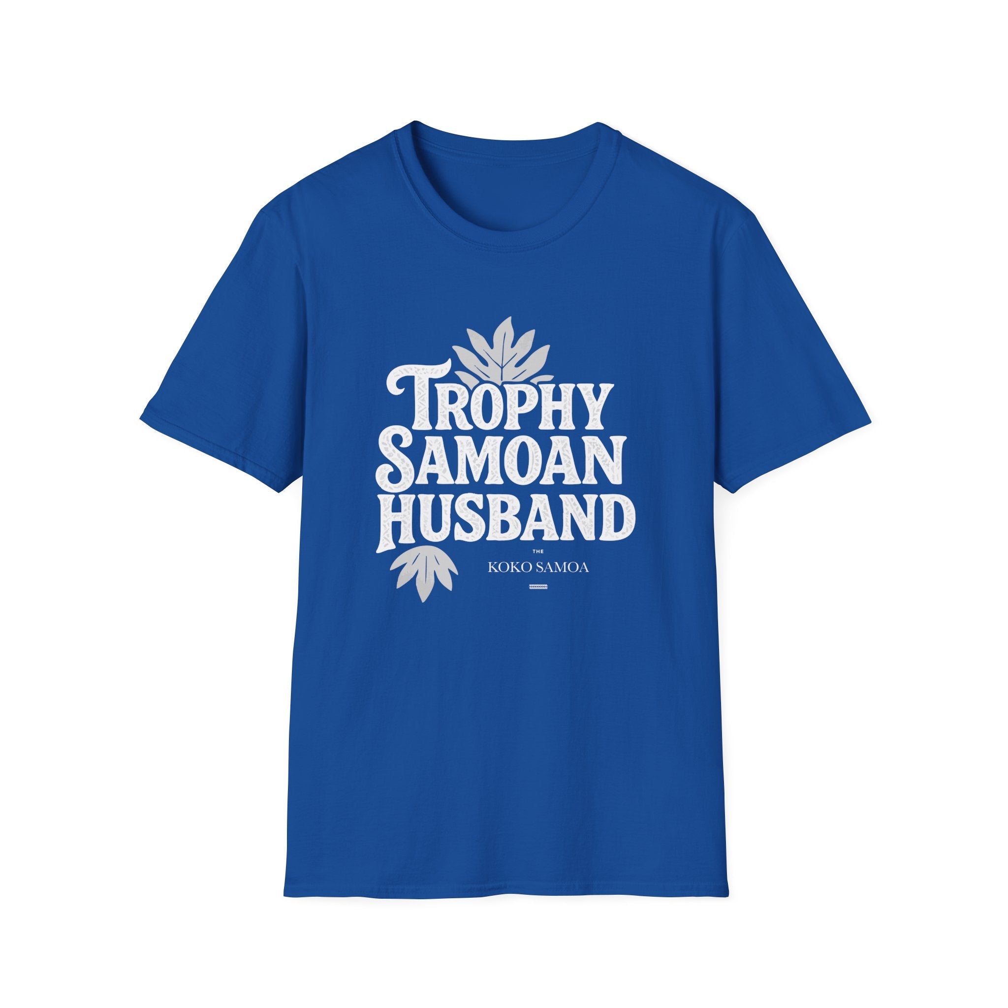 Charcoal unisex soft men's tee by The Print Bar featuring Trophy Samoan Husband design, casual fit and comfortable fabric.