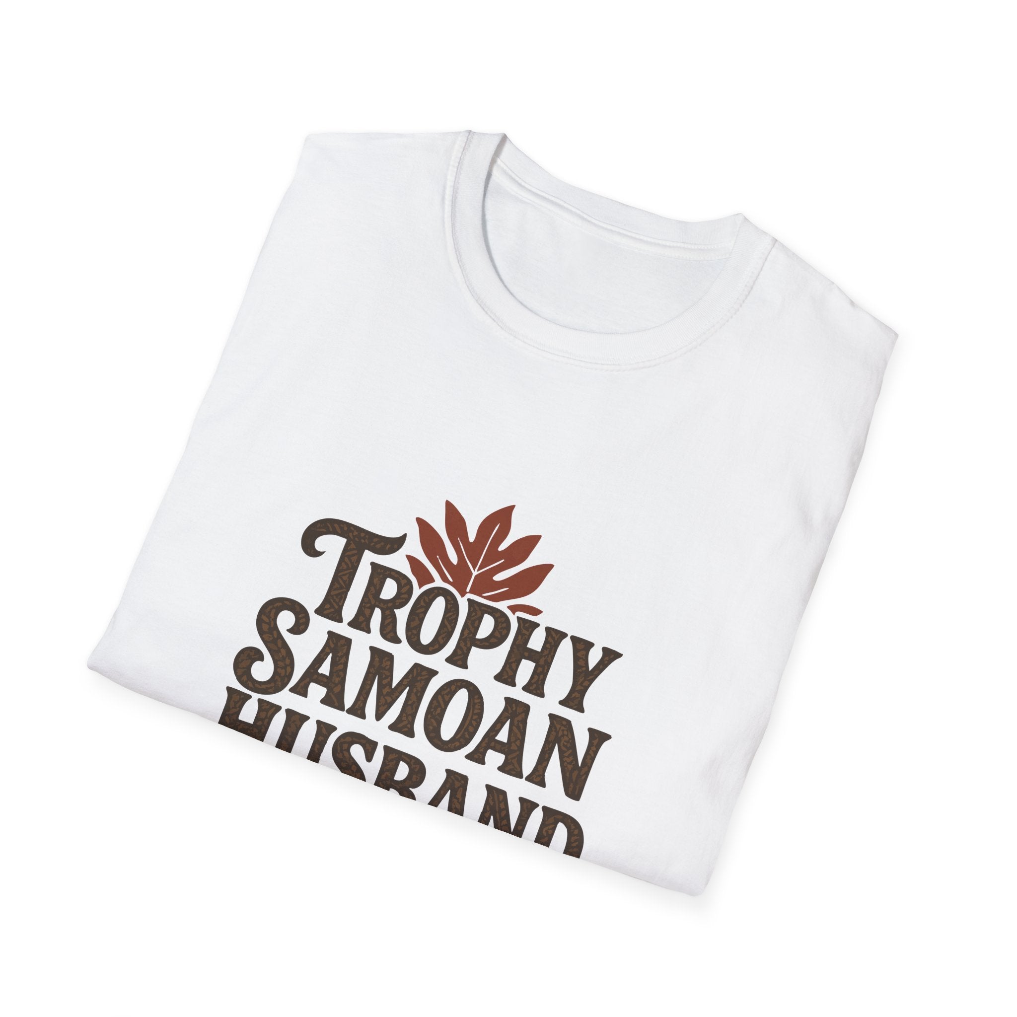 Charcoal unisex soft men's T-shirt from The Print Bar with "Trophy Samoan Husband" design, available in AU/NZ.