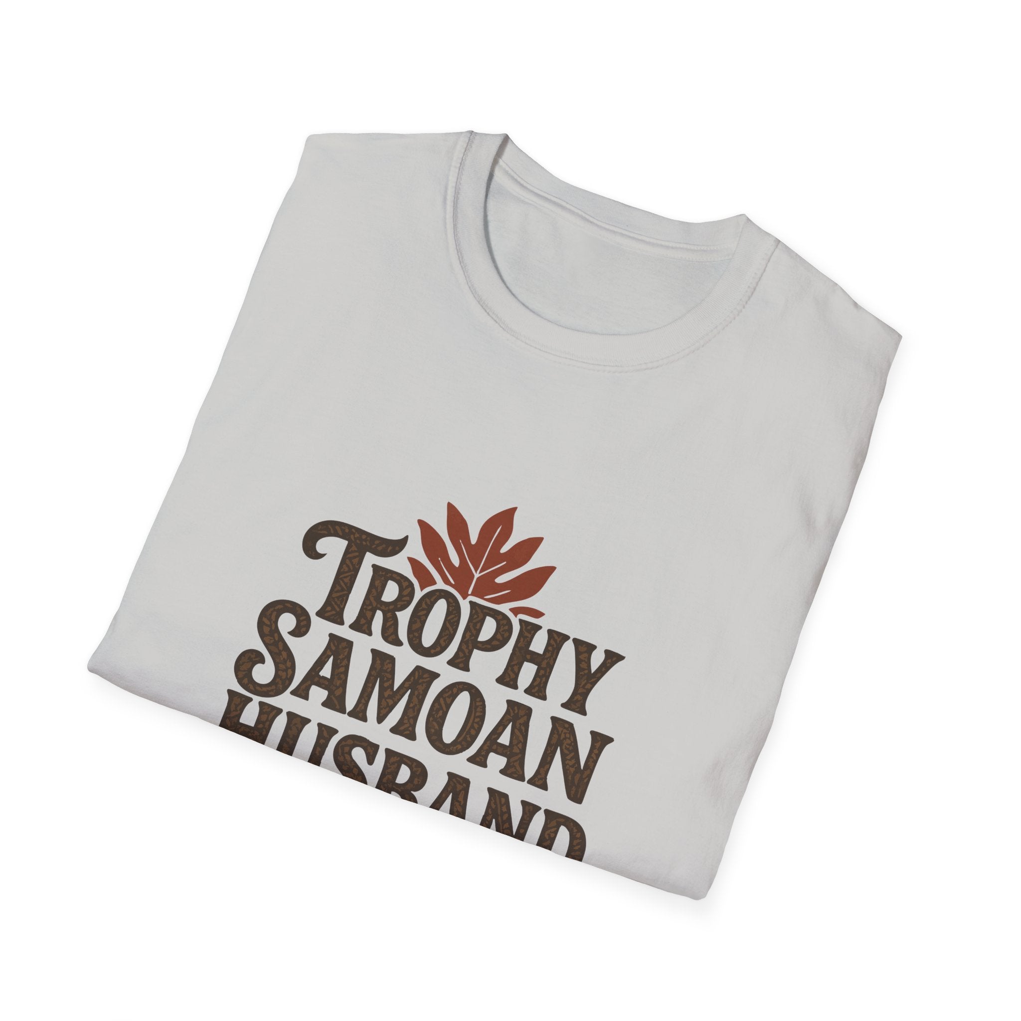 Charcoal unisex soft men's tee featuring Trophy Samoan Husband design, made by The Print Bar.