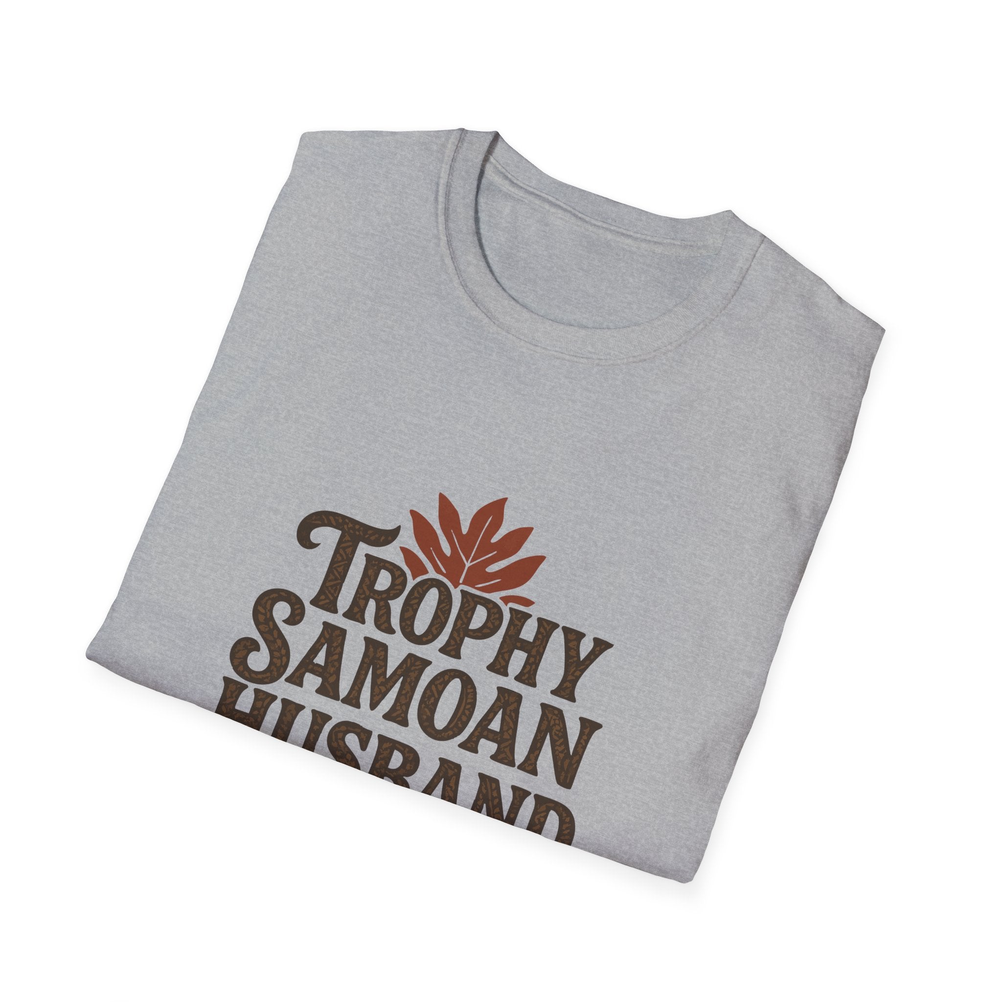 Charcoal unisex soft men's tee from The Print Bar featuring a Trophy Samoan Husband design, ideal for casual wear in AU/NZ.