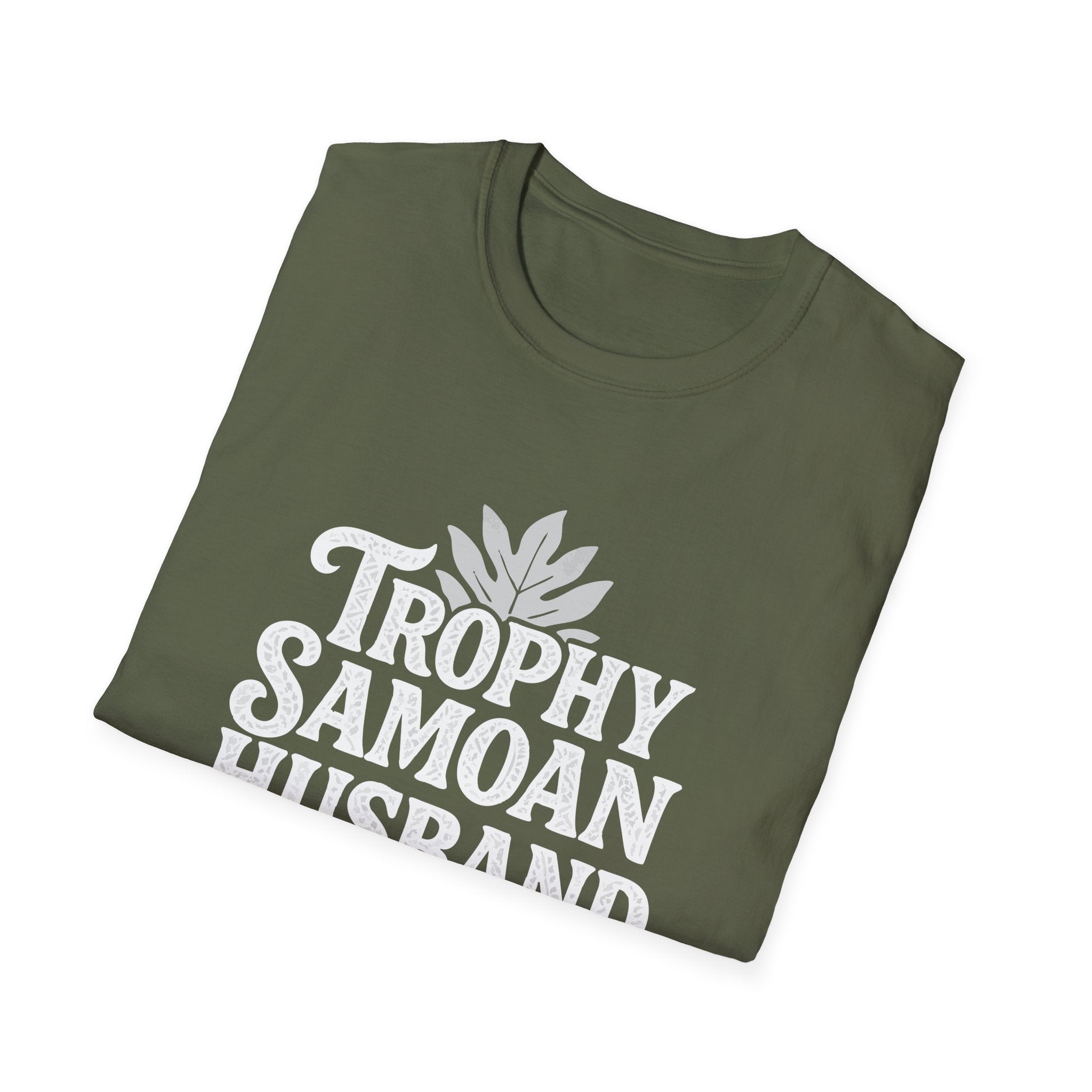 Charcoal unisex soft men's tee by The Print Bar featuring "Trophy Samoan Husband" design, casual fit, perfect for AU/NZ.