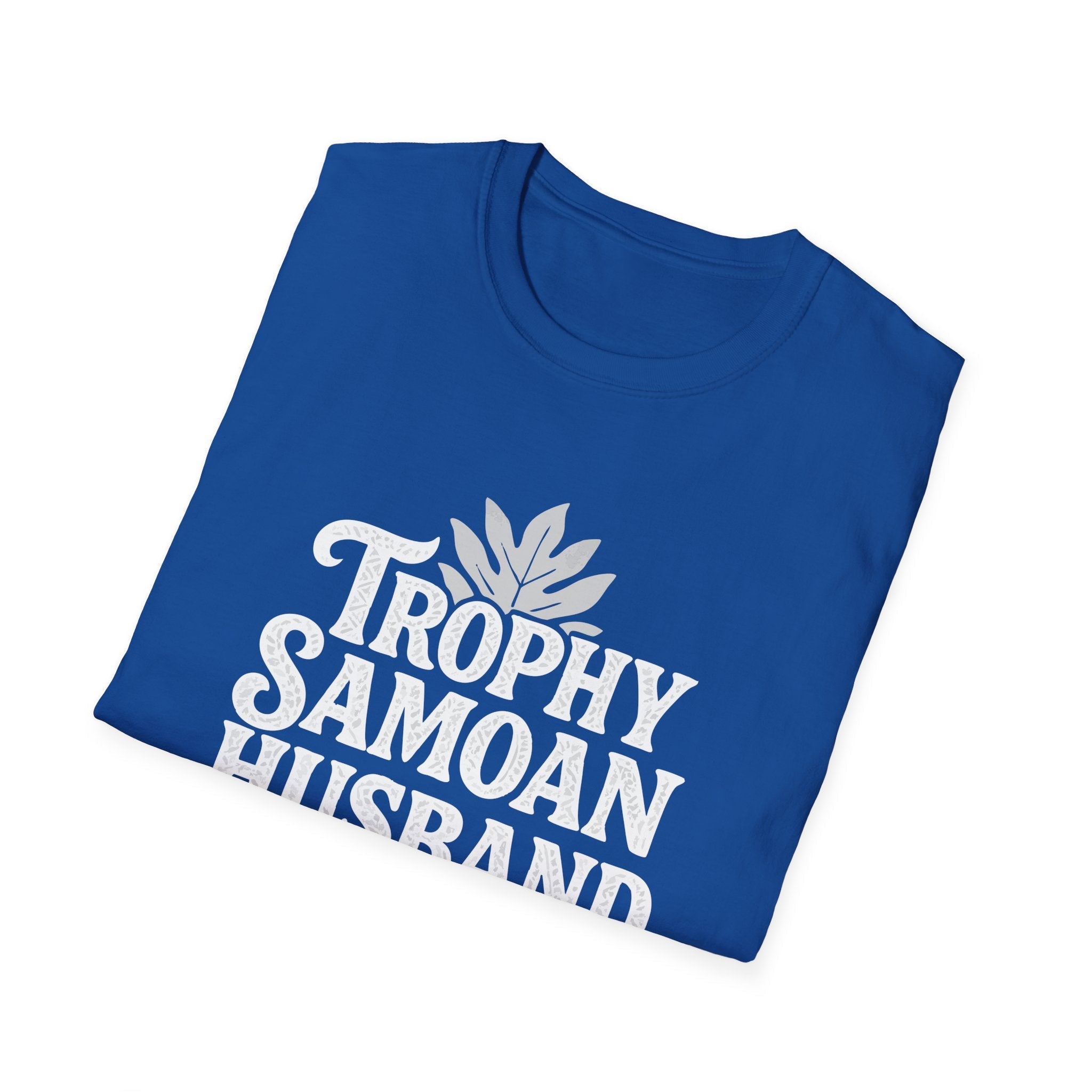 Charcoal unisex soft men's tee by The Print Bar featuring Trophy Samoan Husband design, suitable for AU/NZ sizes.