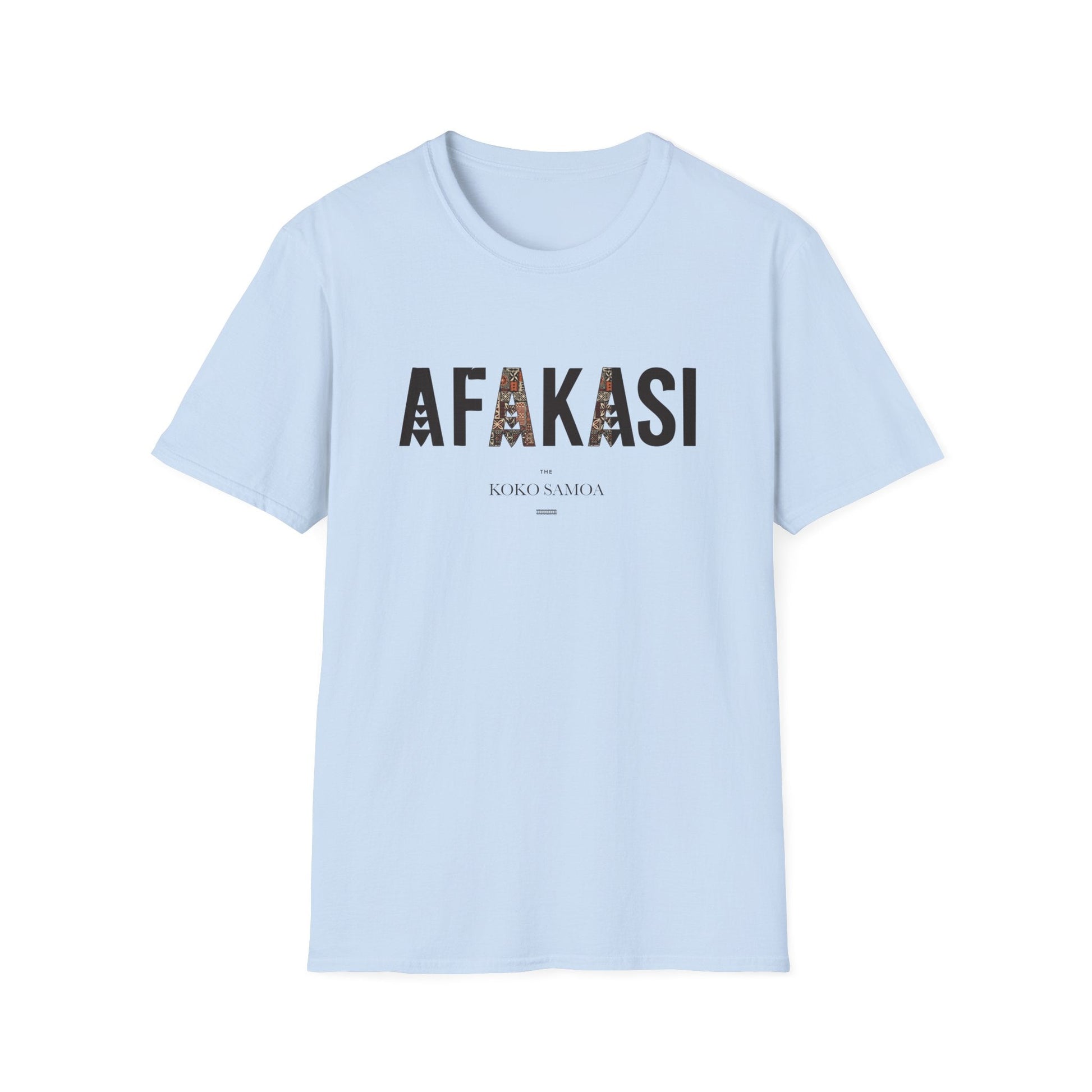 Charcoal unisex soft tee from The Print Bar with "Afakasi" design, casual fit, ideal for AU/NZ sizes, comfortable and stylish.