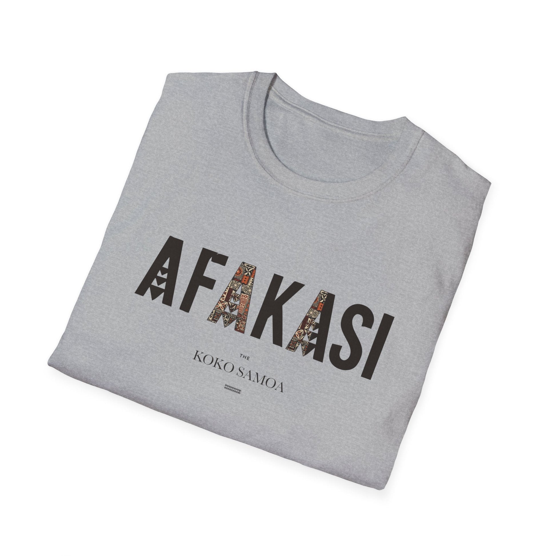 Charcoal soft unisex tee by The Print Bar featuring the Afakasi design, ideal for casual and comfortable wear in AU/NZ.