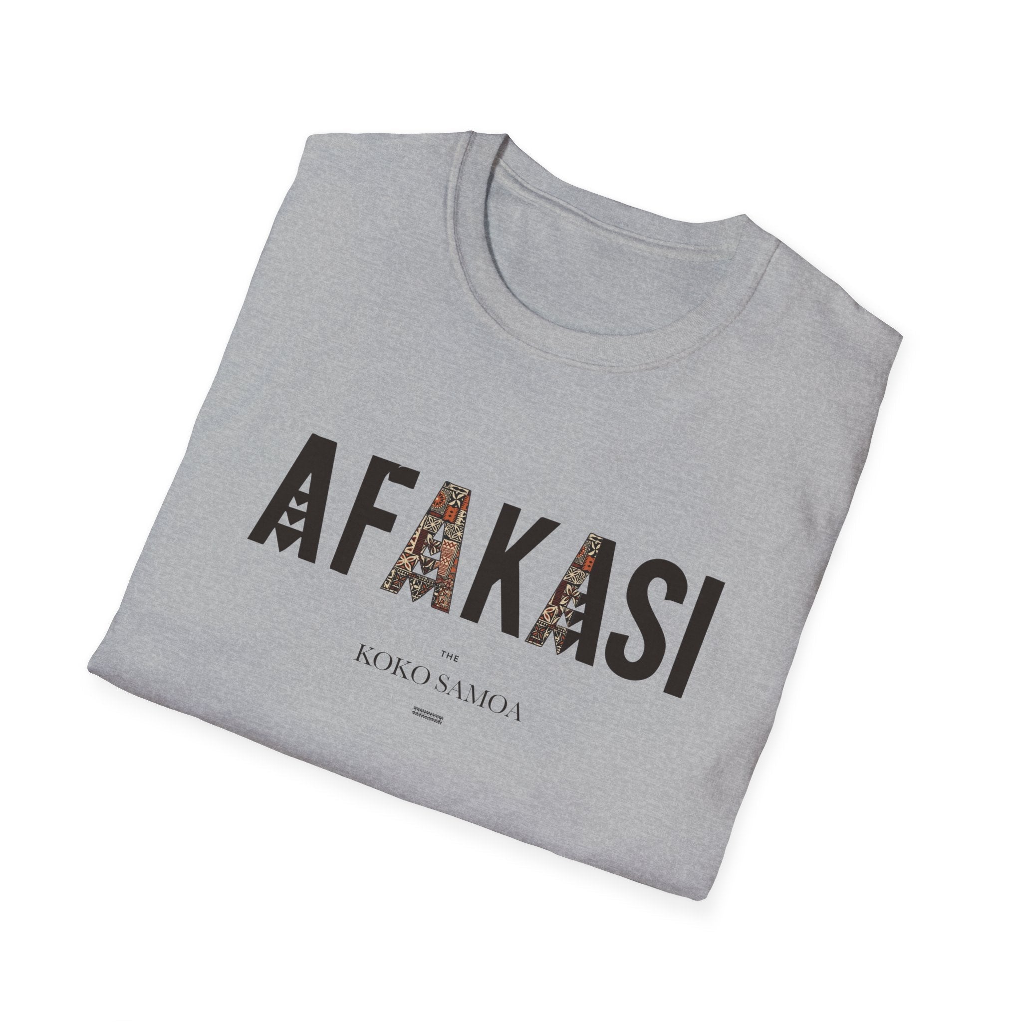 Charcoal soft unisex tee by The Print Bar featuring the Afakasi design, ideal for casual and comfortable wear in AU/NZ.