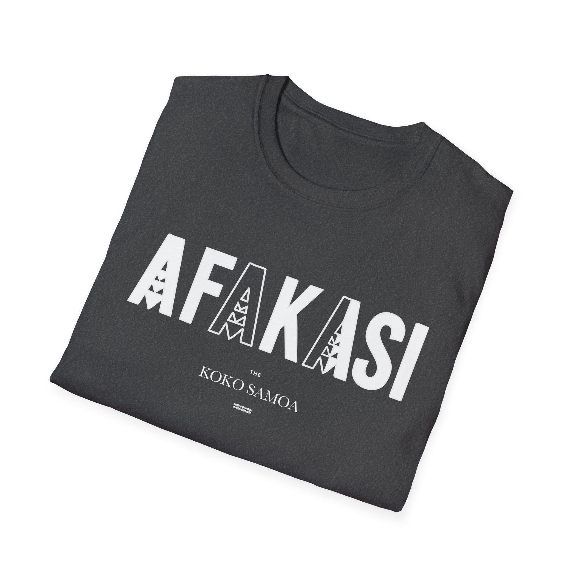 Charcoal soft unisex tee by The Print Bar featuring the Afakasi design, casual fit, suitable for AU/NZ sizing.