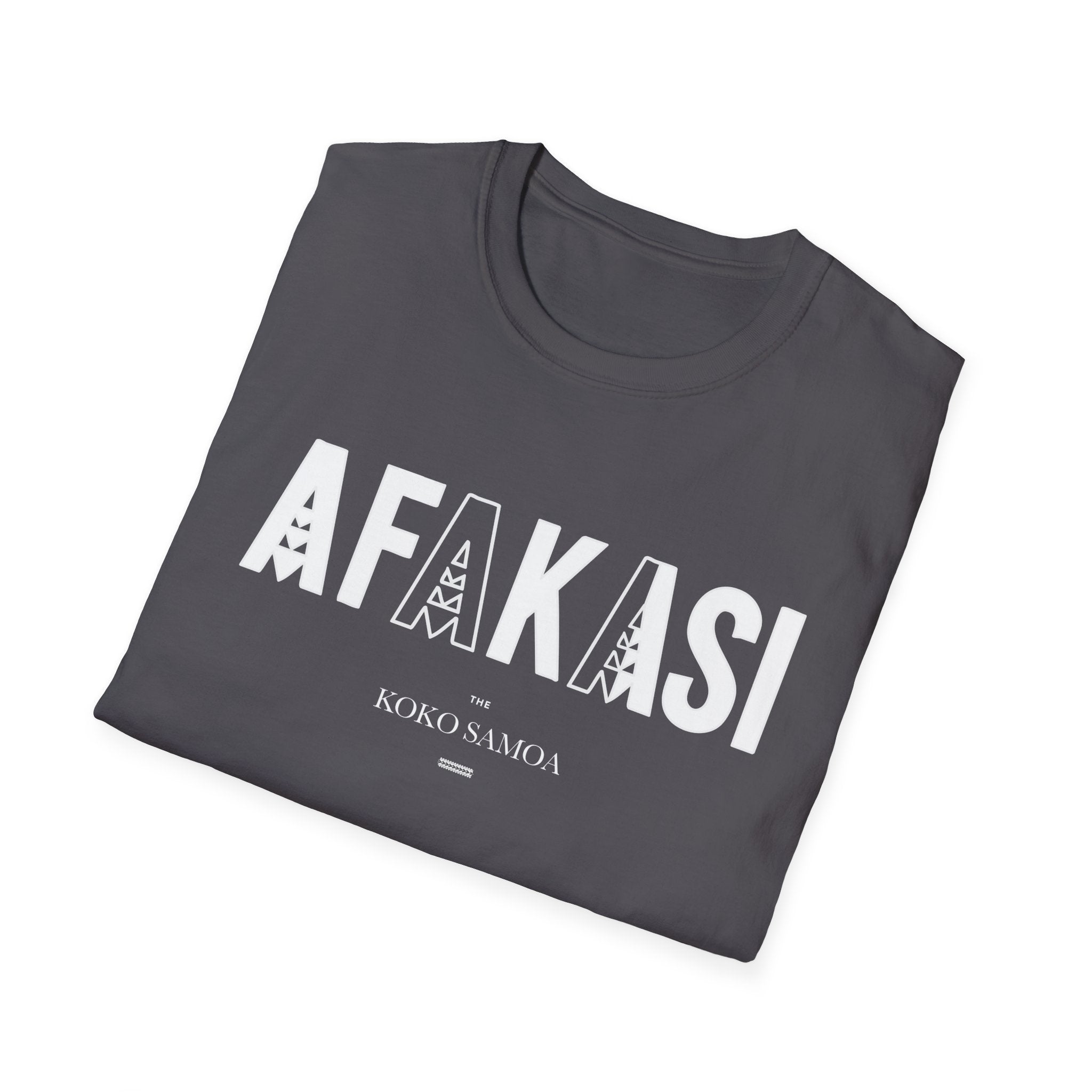 Charcoal unisex soft tee from The Print Bar featuring Afakasi design, casual fit, comfortable fabric, suitable for AU/NZ sizes S.