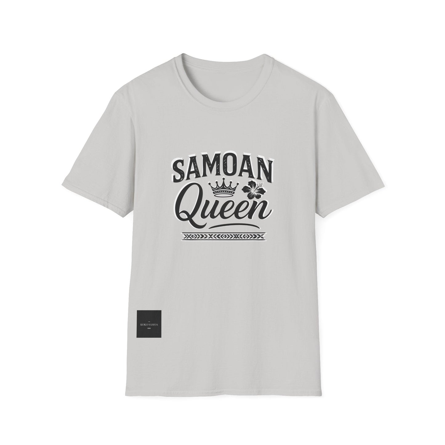 Charcoal unisex soft tee featuring Samoan Queen design by The Print Bar, showcasing a comfortable, casual fit for all genders.