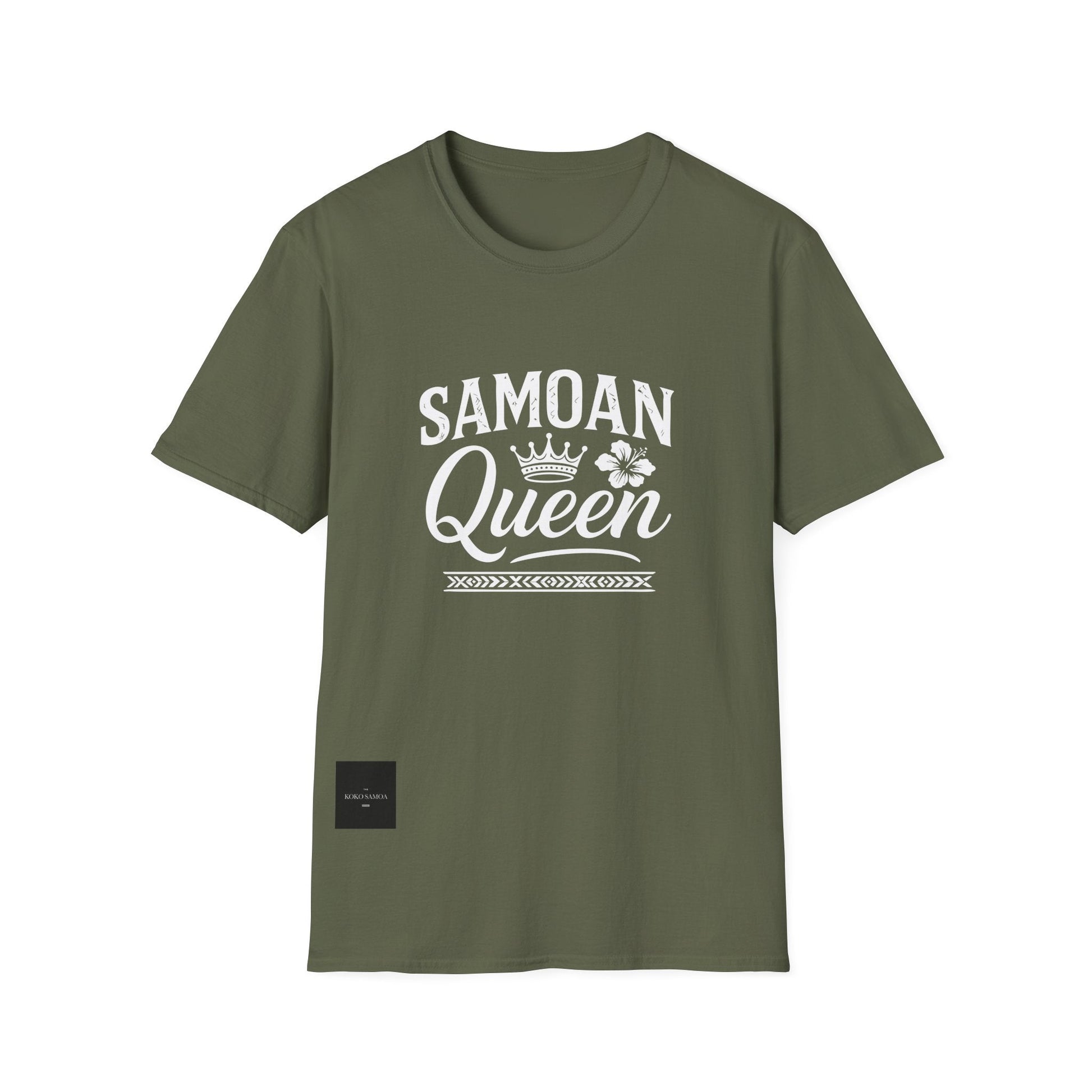 Charcoal soft unisex tee featuring Samoan Queen AU/NZ design, made by The Print Bar, casual and comfortable for everyday wear.
