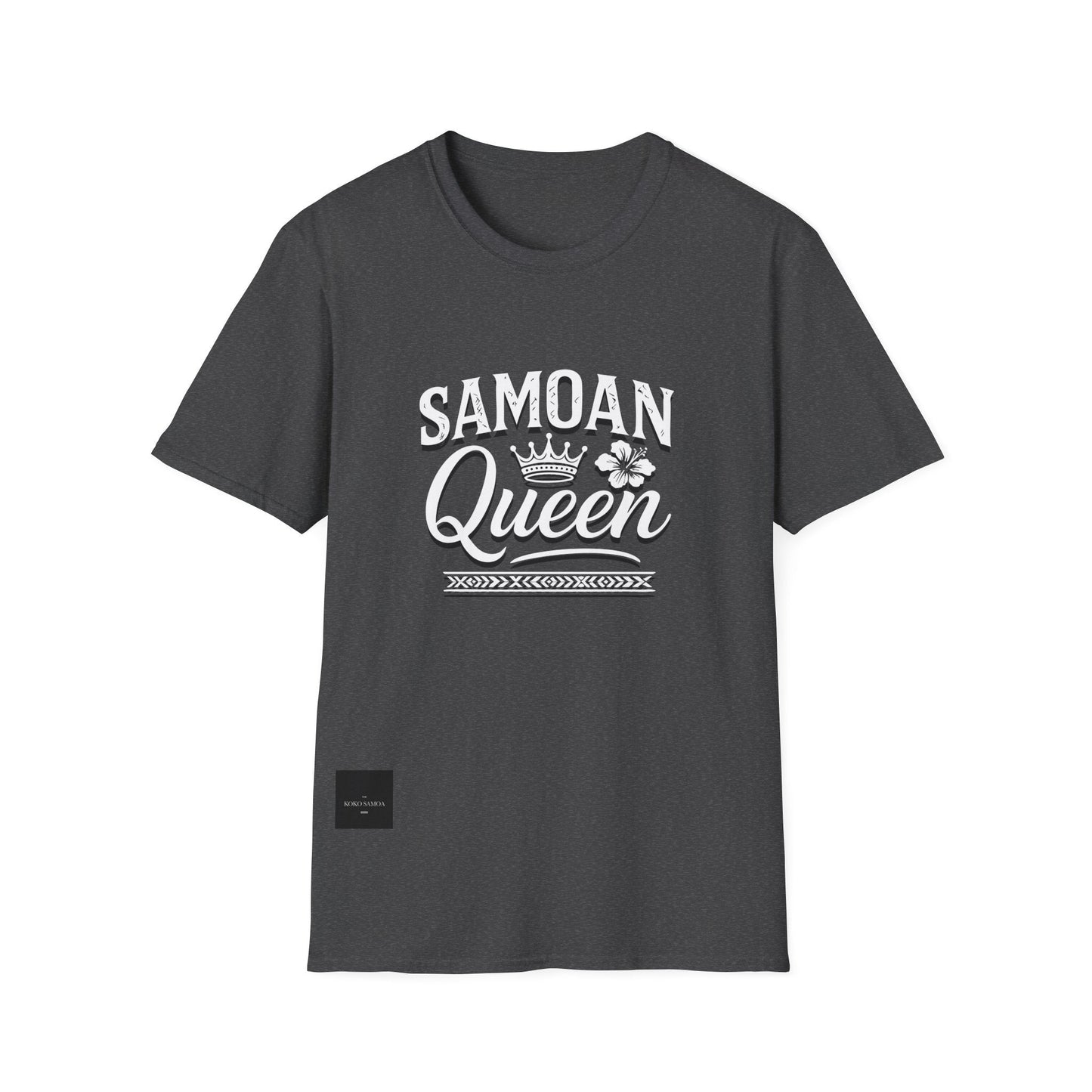 Charcoal soft unisex tee featuring a Samoan Queen AU/NZ design from The Print Bar, casual and comfortable for everyday wear.