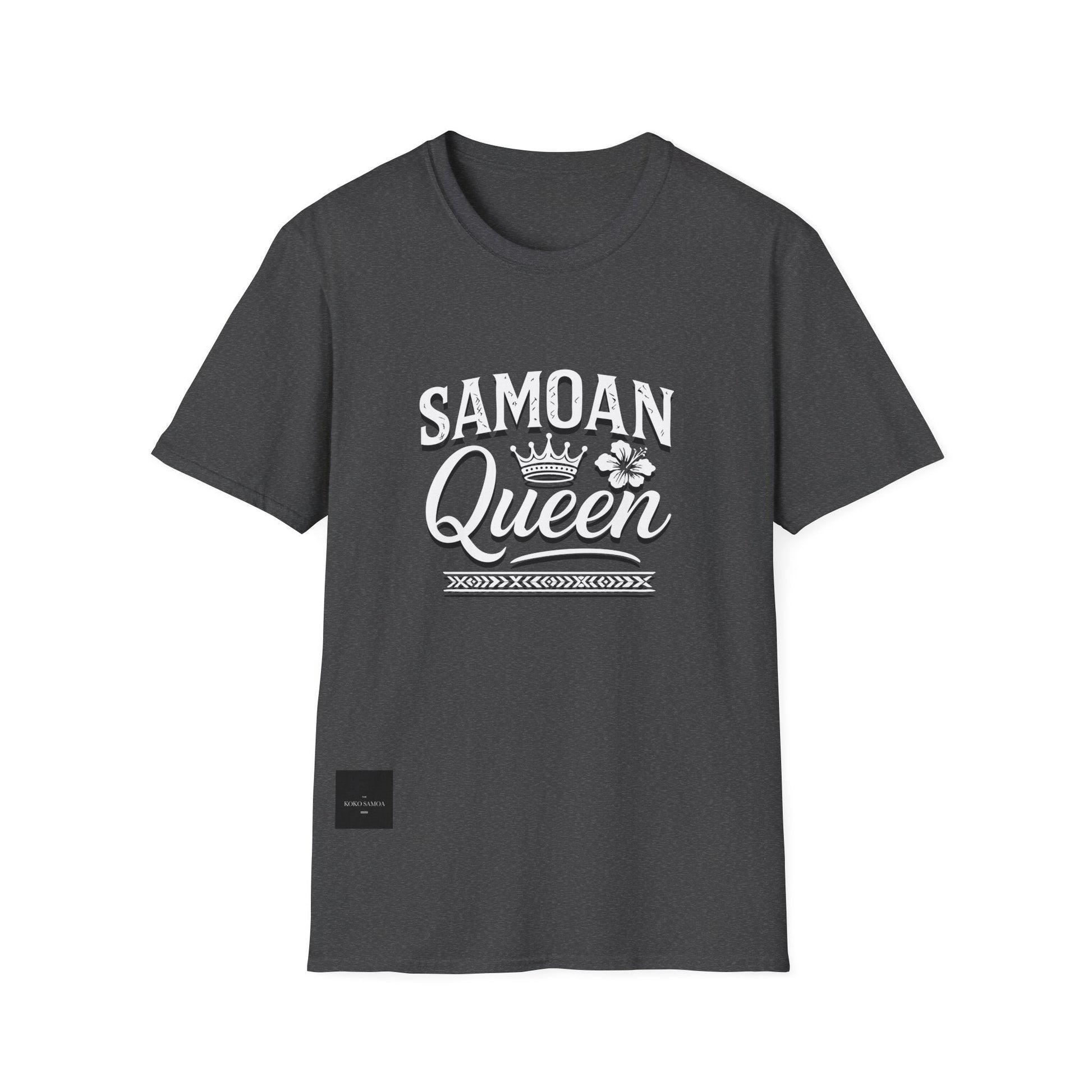 Charcoal soft unisex tee featuring Samoan Queen AU/NZ design by The Print Bar, casual unisex t-shirt with comfortable fit.