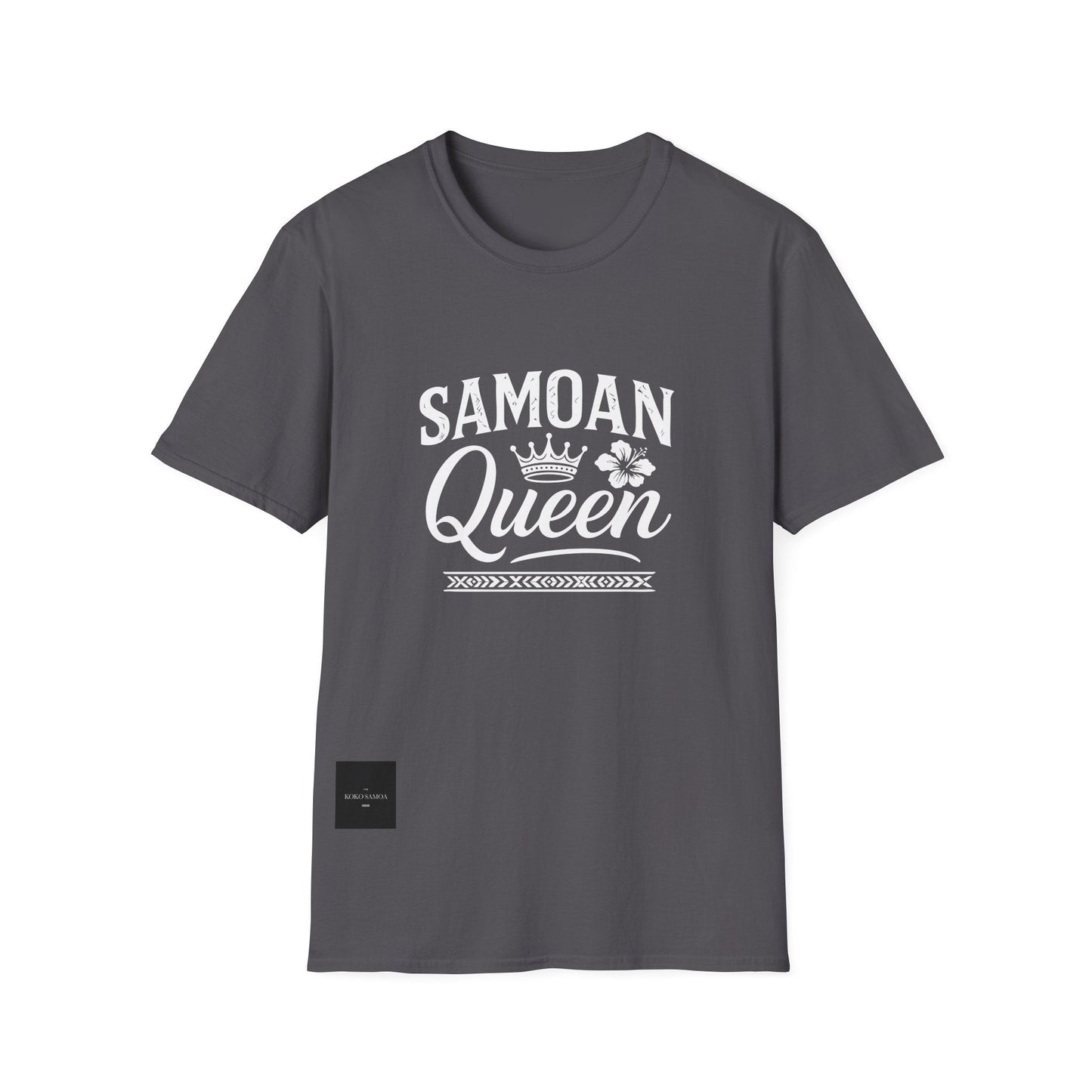 Charcoal soft unisex tee by The Print Bar featuring a Samoan Queen AU/NZ design, casual and comfortable unisex shirt.