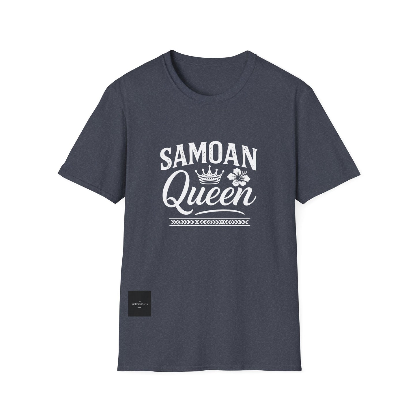 Charcoal unisex soft tee featuring Samoan Queen design by The Print Bar, casual and comfortable unisex T-shirt for all.
