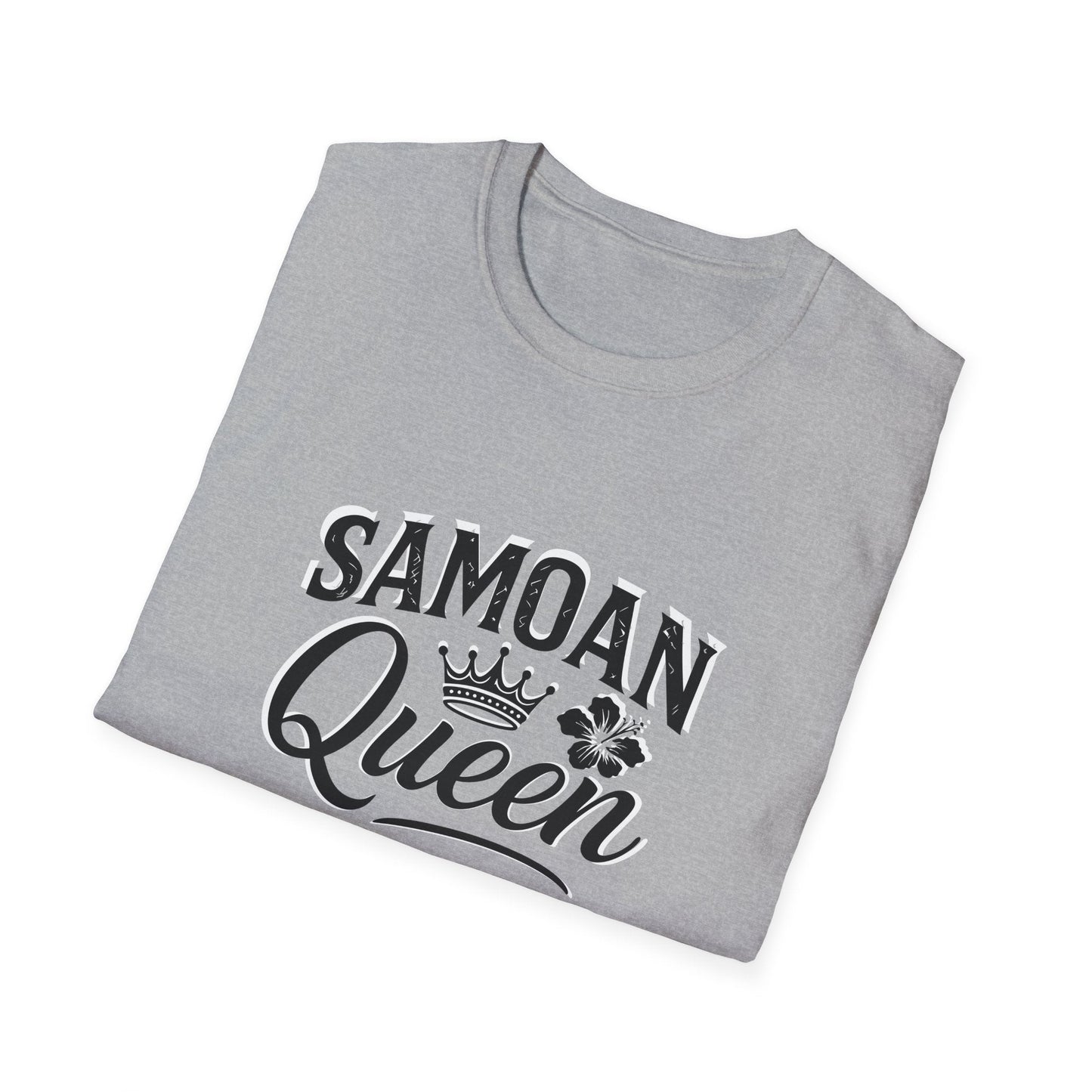 Soft unisex charcoal tee featuring Samoan Queen AU/NZ design from The Print Bar, casual wear for men and women.