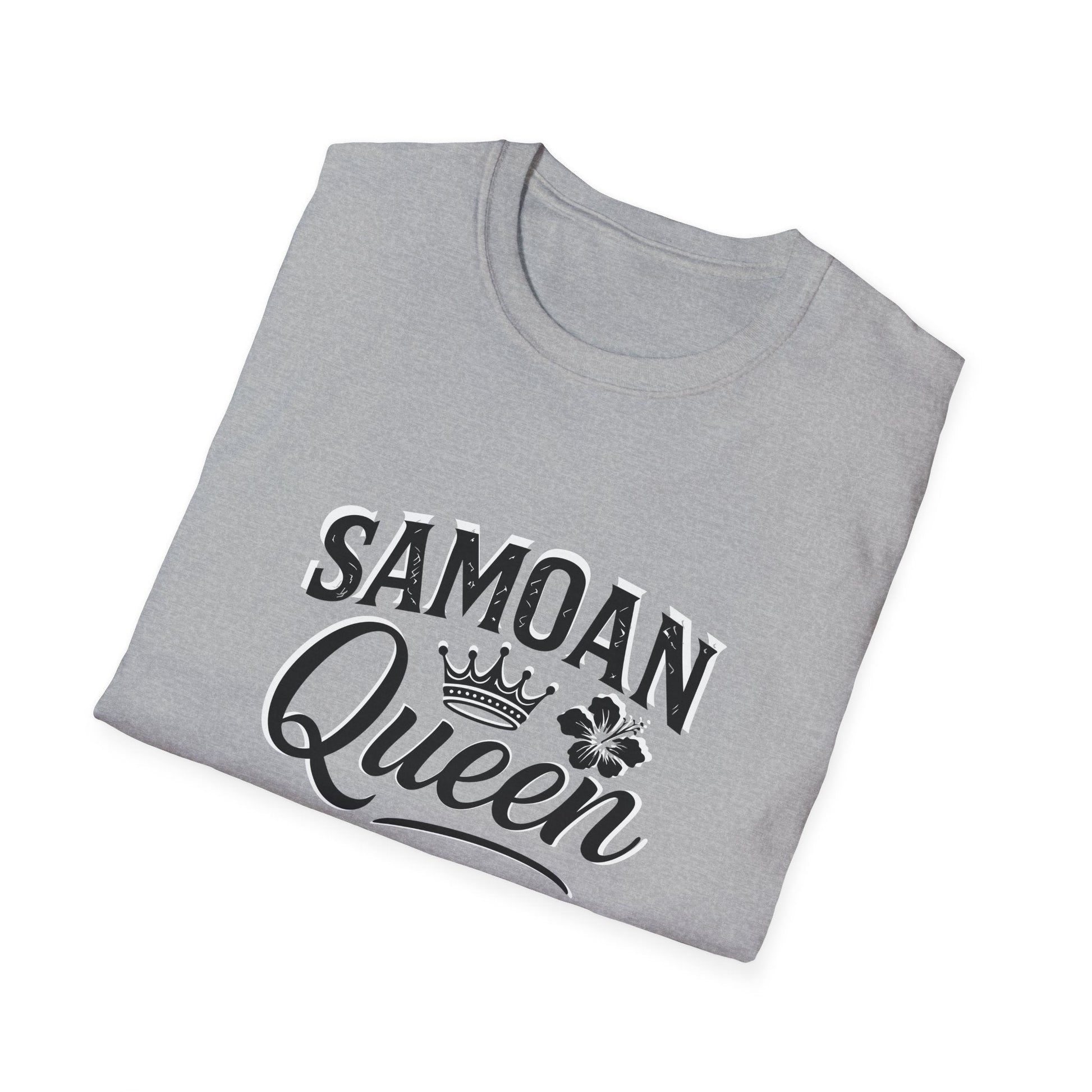 Soft unisex charcoal tee featuring Samoan Queen AU/NZ design from The Print Bar, casual wear for men and women.