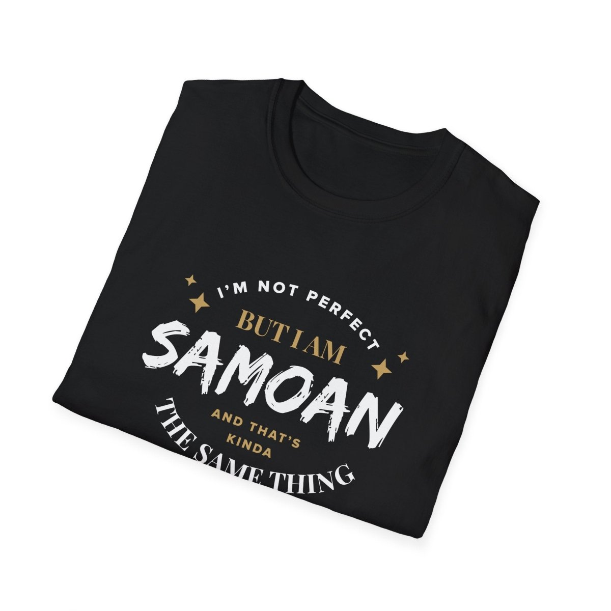 Dark chocolate unisex soft tee from The Print Bar with "Not Perfect But Samoan" personalized design, suitable for AU/NZ sizing.