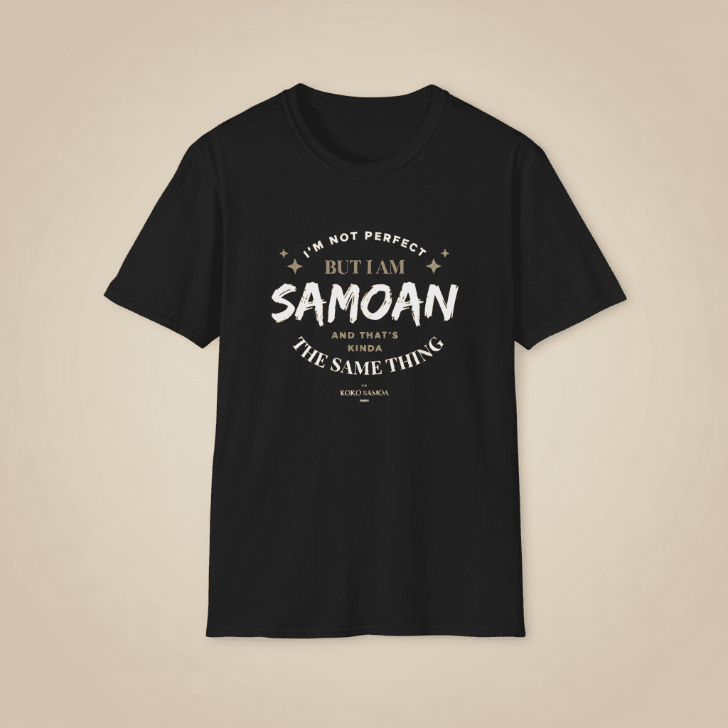 Unisex soft dark chocolate T-shirt from The Print Bar with personalized "Not Perfect But Samoan" design, ideal for AU/NZ customers.