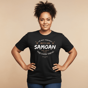 Dark chocolate soft unisex T-shirt by The Print Bar featuring the "Not Perfect But Samoan" design, personalized for AU/NZ.