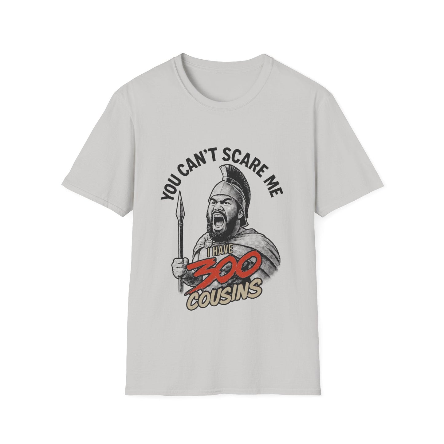 Light blue unisex soft tee by The Print Bar featuring the "300 Cousins" design, casual fit, ideal for everyday wear.