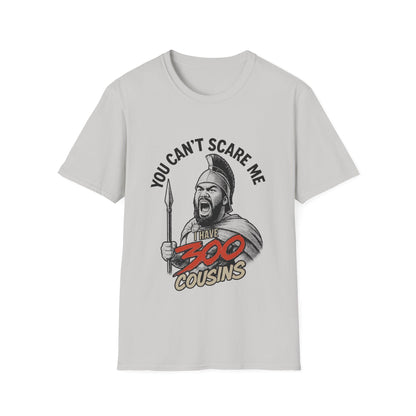 Light blue unisex soft tee by The Print Bar featuring the "300 Cousins" design, casual fit, ideal for everyday wear.