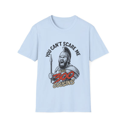 Light blue unisex soft tee from The Print Bar featuring the "300 Cousins" design, casual fit, and comfortable fabric.