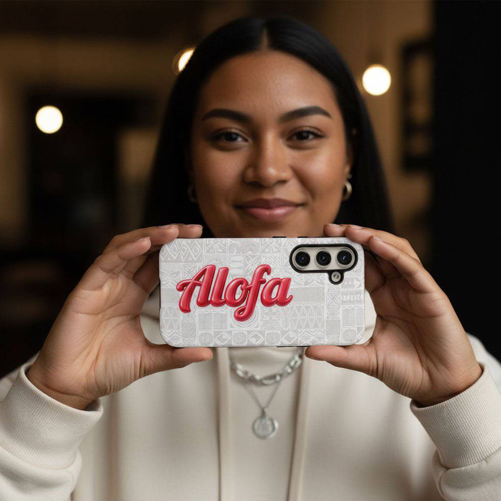 Alofa tough phone case with Samoan Koko Samoa design, durable protective cover for smartphones.
