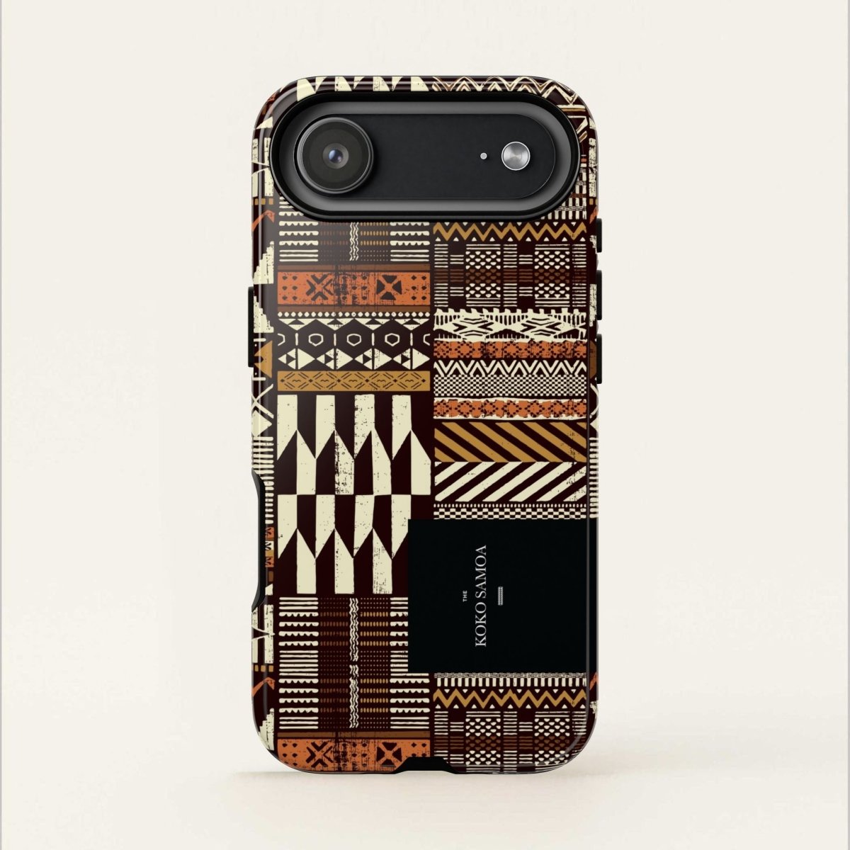 Glossy tough phone case for iPhone 17 with Apia Mosaic design, provides durable protection. Brand.