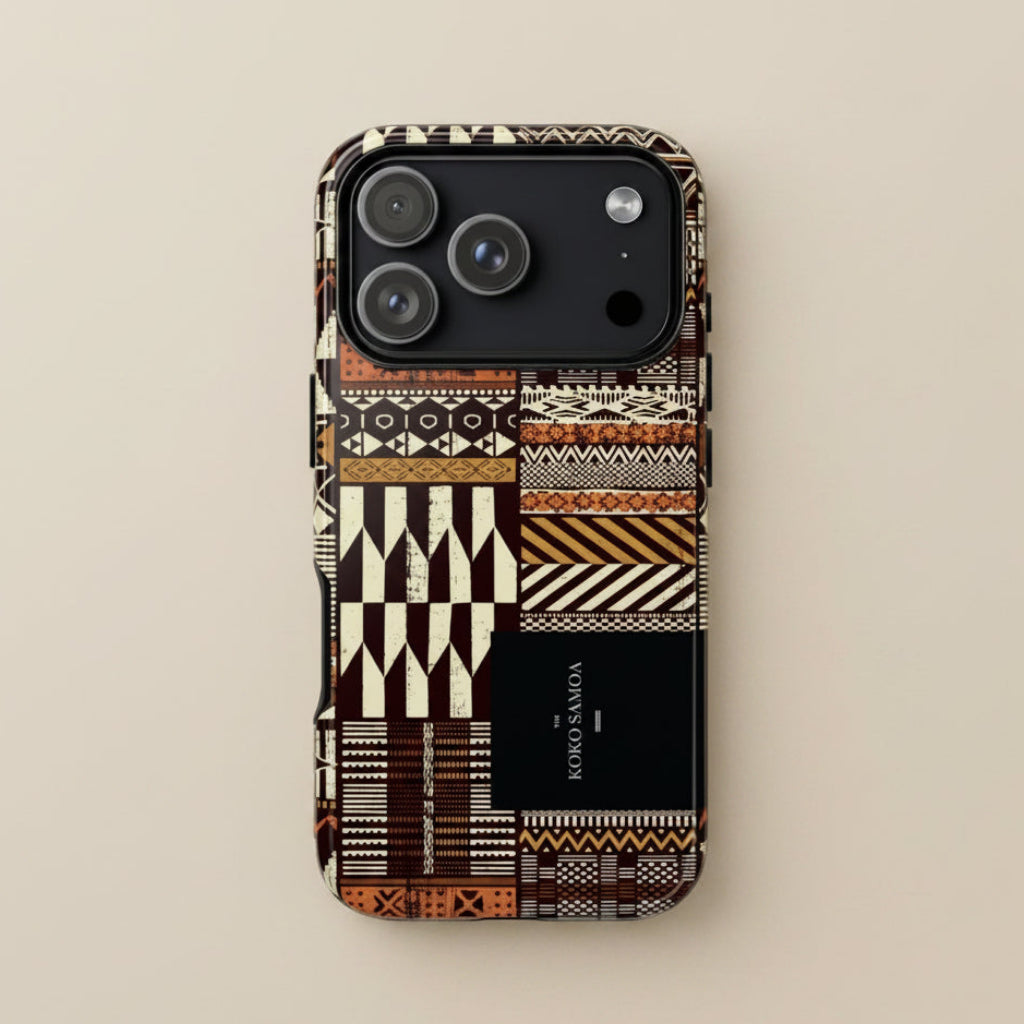 Glossy Tough Phone Case with Apia Mosaic design for iPhone 17, suitable for AU, NZ, and USA.
