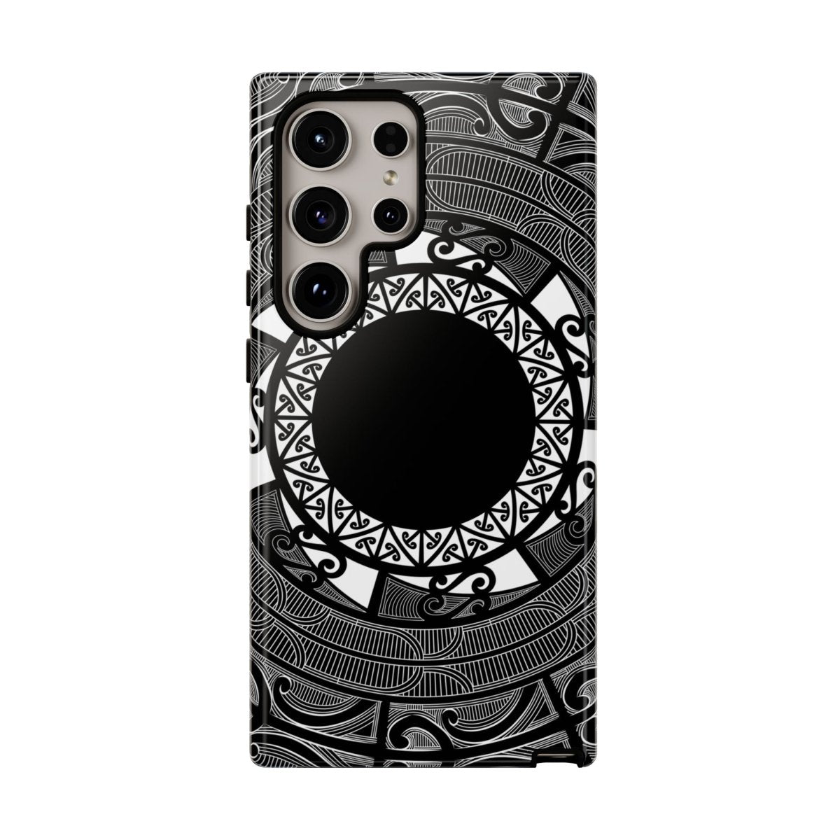 Māori tough phone case with traditional Samoan Koko design, durable protective cover for iPhone and Android devices.