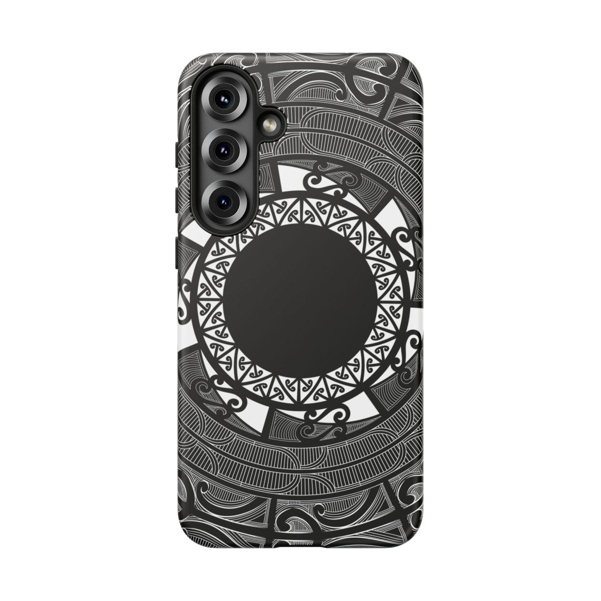 Tough Phone Case with Māori design, featuring traditional patterns, for durable protection on smartphones.