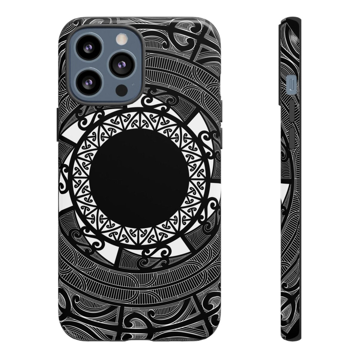 Māori tough phone case featuring traditional Koko Samoa design, compatible with AU, NZ, and USA models.