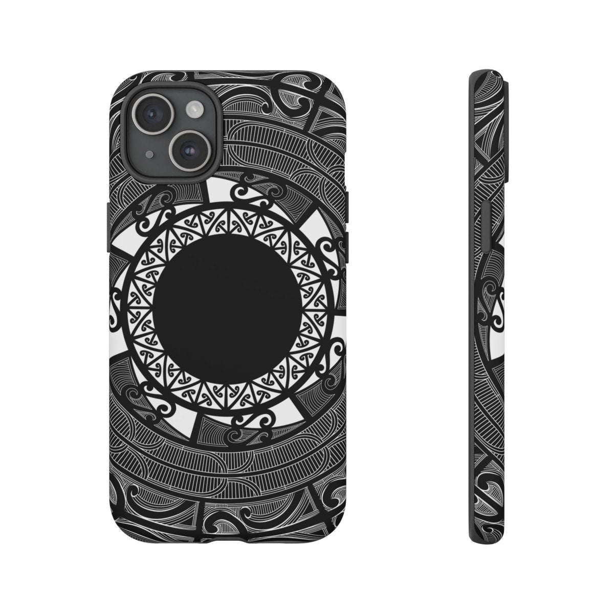 Māori tough phone case for AU/NZ/USA, featuring traditional Māori and Samoan design on durable protective cover.
