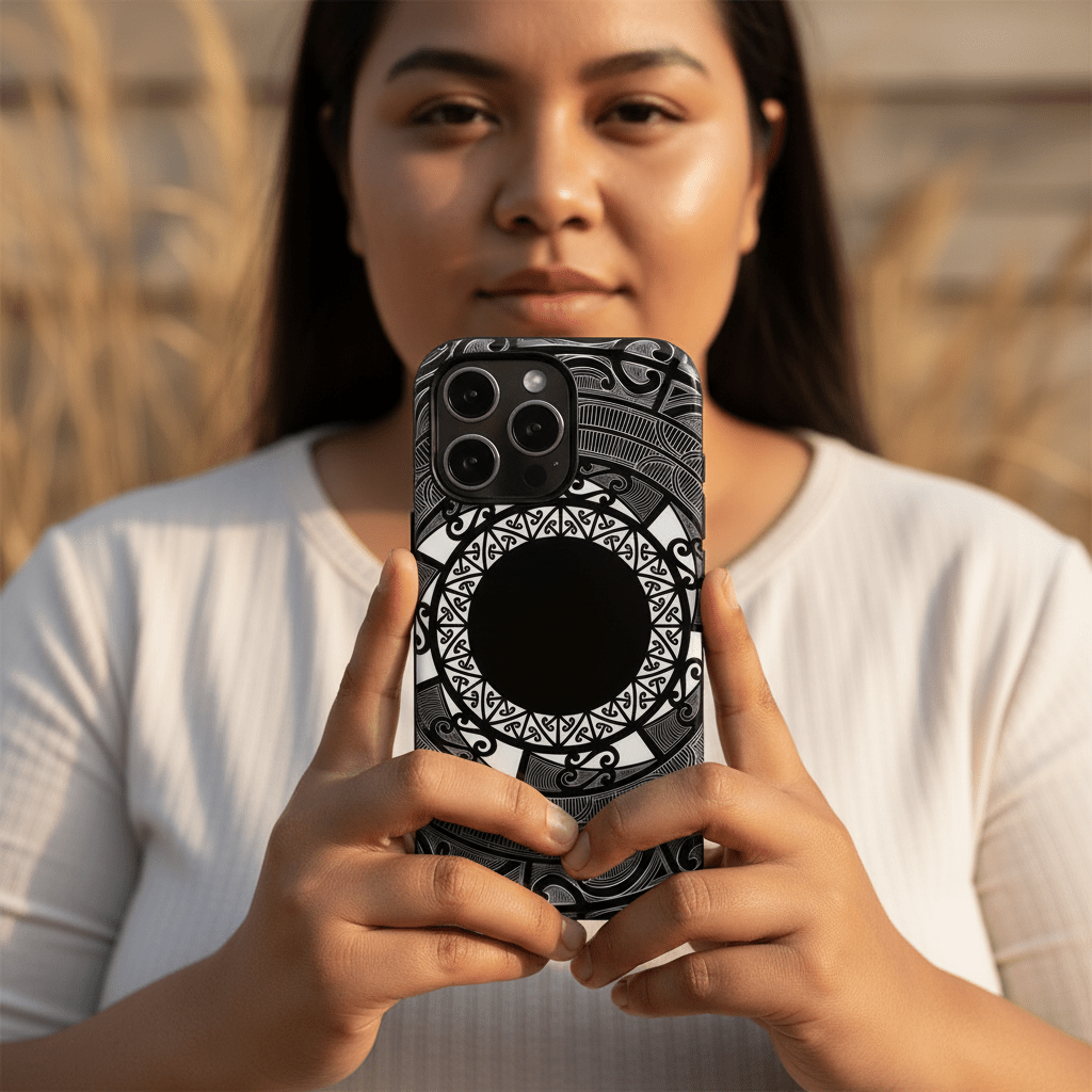 Tough Māori phone case with traditional Koko Samoa design for AU, NZ, and USA compatible smartphones.