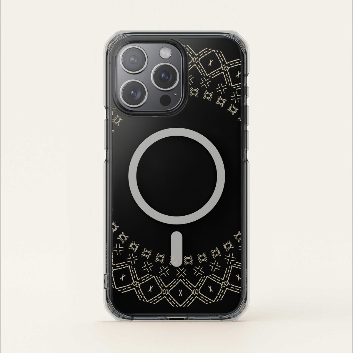 MagSafe clear case for iPhone 16 featuring Samoan Malu design, transparent and protective phone cover.