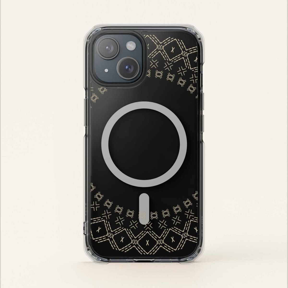 MagSafe clear case for iPhone 16 featuring Samoan Malu design, transparent protective Magsafe phone case.