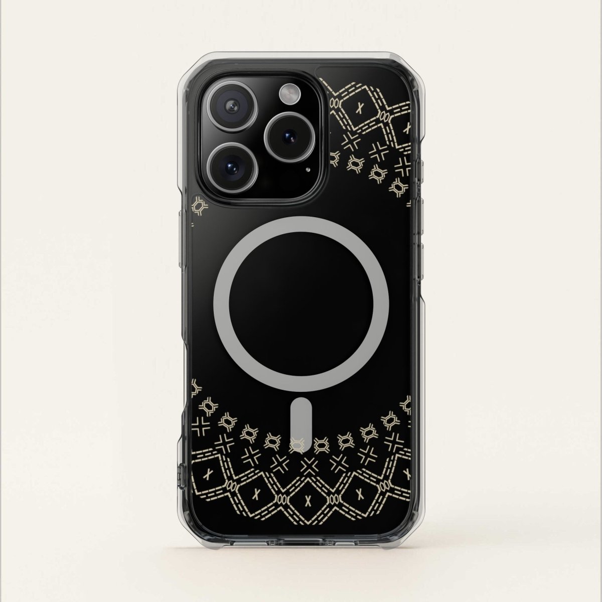 MagSafe clear case for iPhone 16 featuring Samoan Malu design, transparent protective Magsafe case.