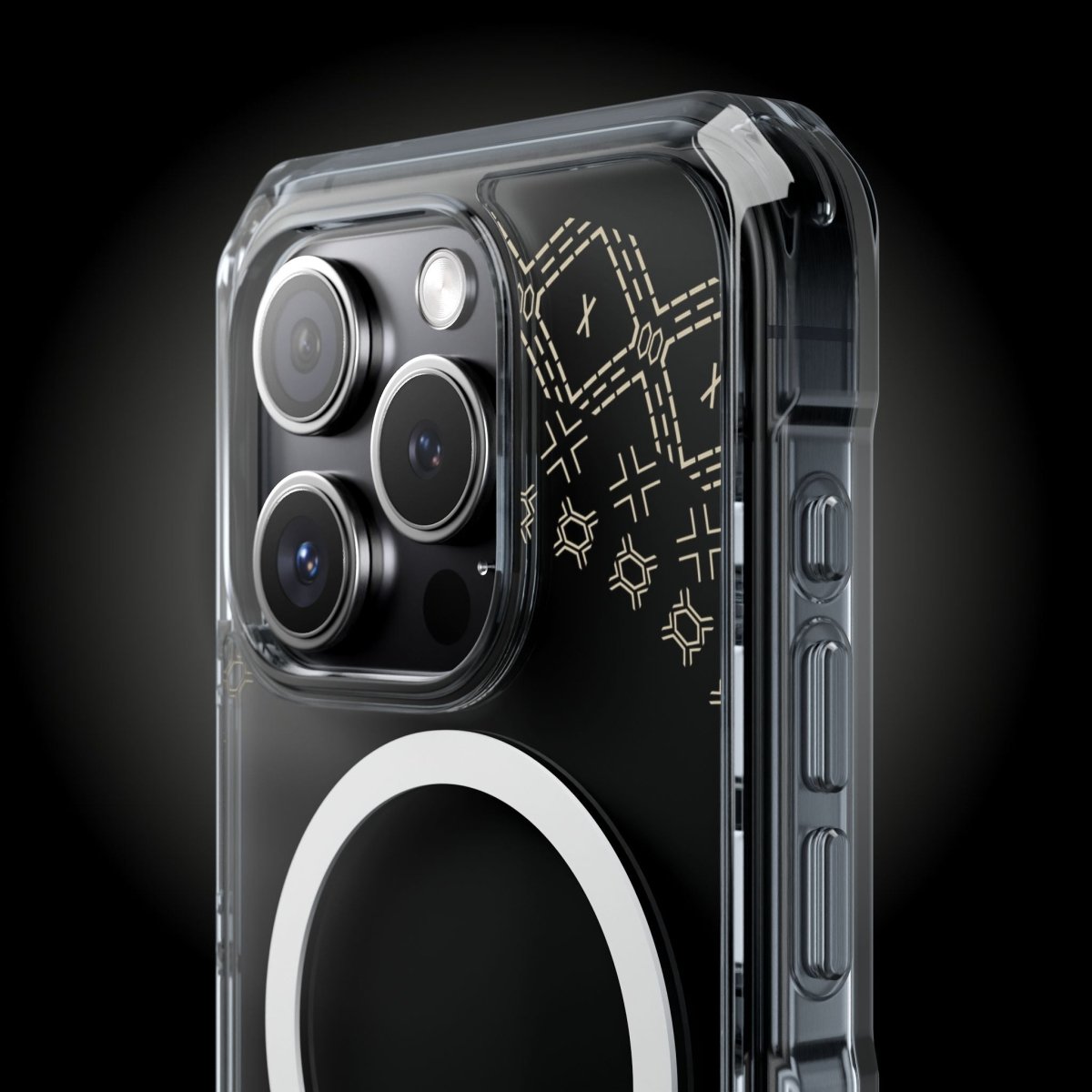 MagSafe clear case for iPhone 16 featuring Samoan Malu design, transparent protective Magsafe case.