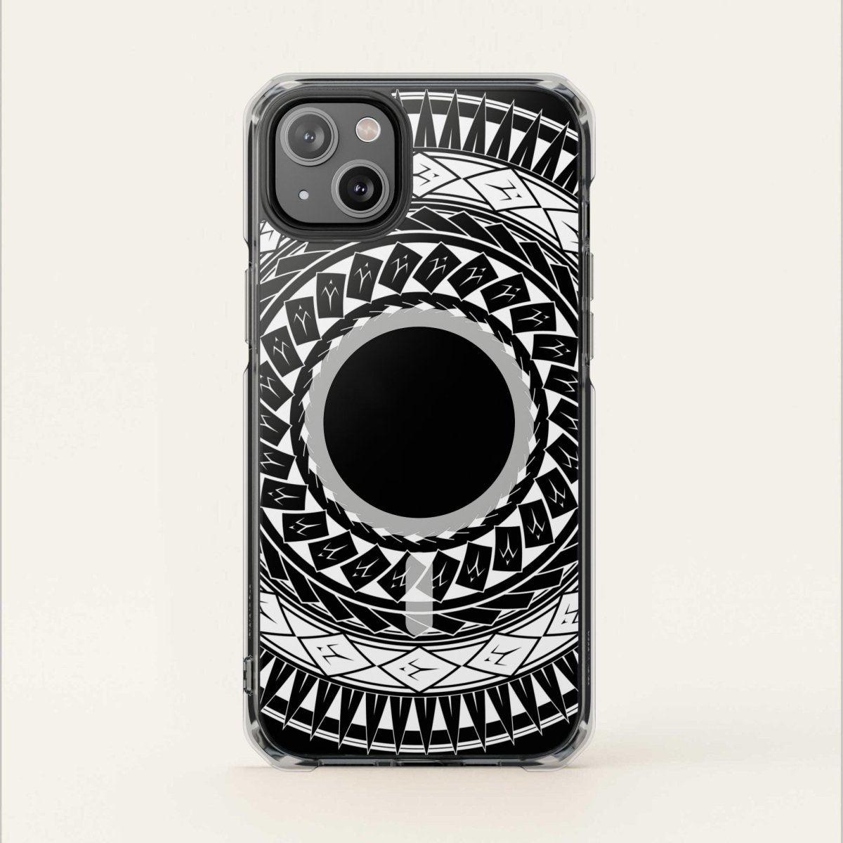 MagSafe clear case for iPhone 16 with Samoan spear design, transparent protective Magsafe cover.