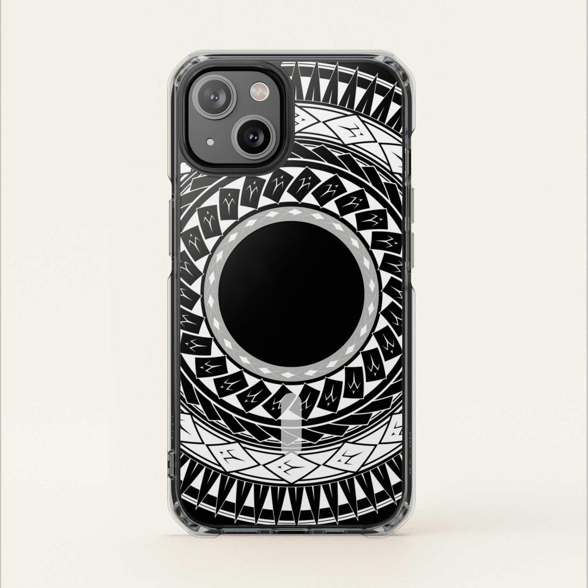 MagSafe clear case for iPhone 16 with Samoan spear design, transparent protective Magsafe case.