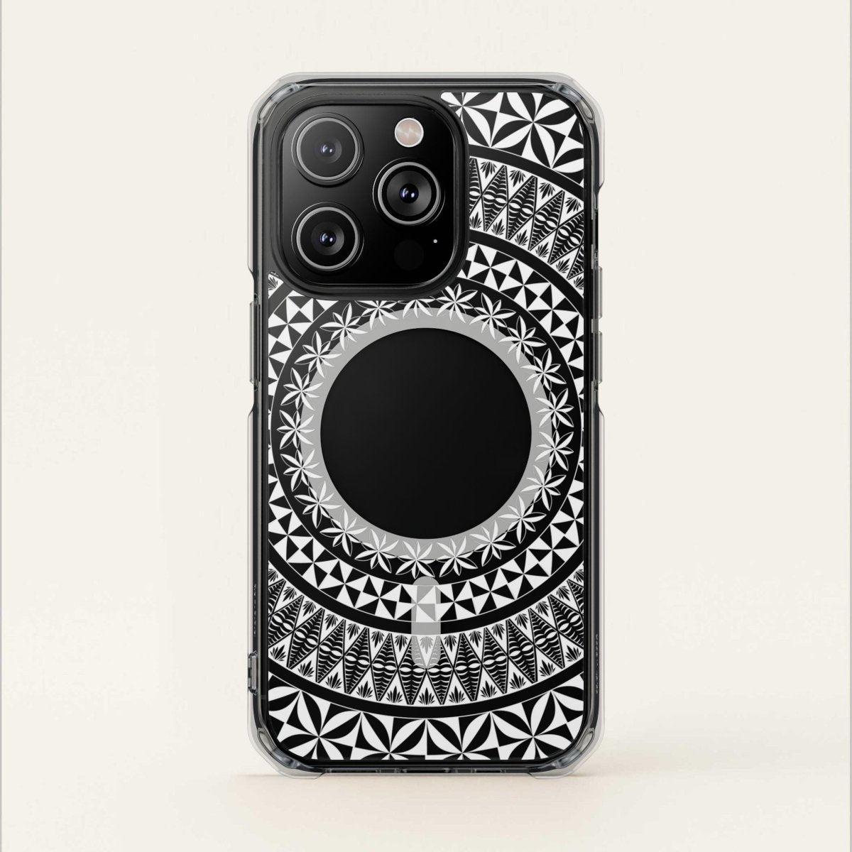 MagSafe clear case for iPhone 16, featuring Tongan-inspired design, transparent phone protection.