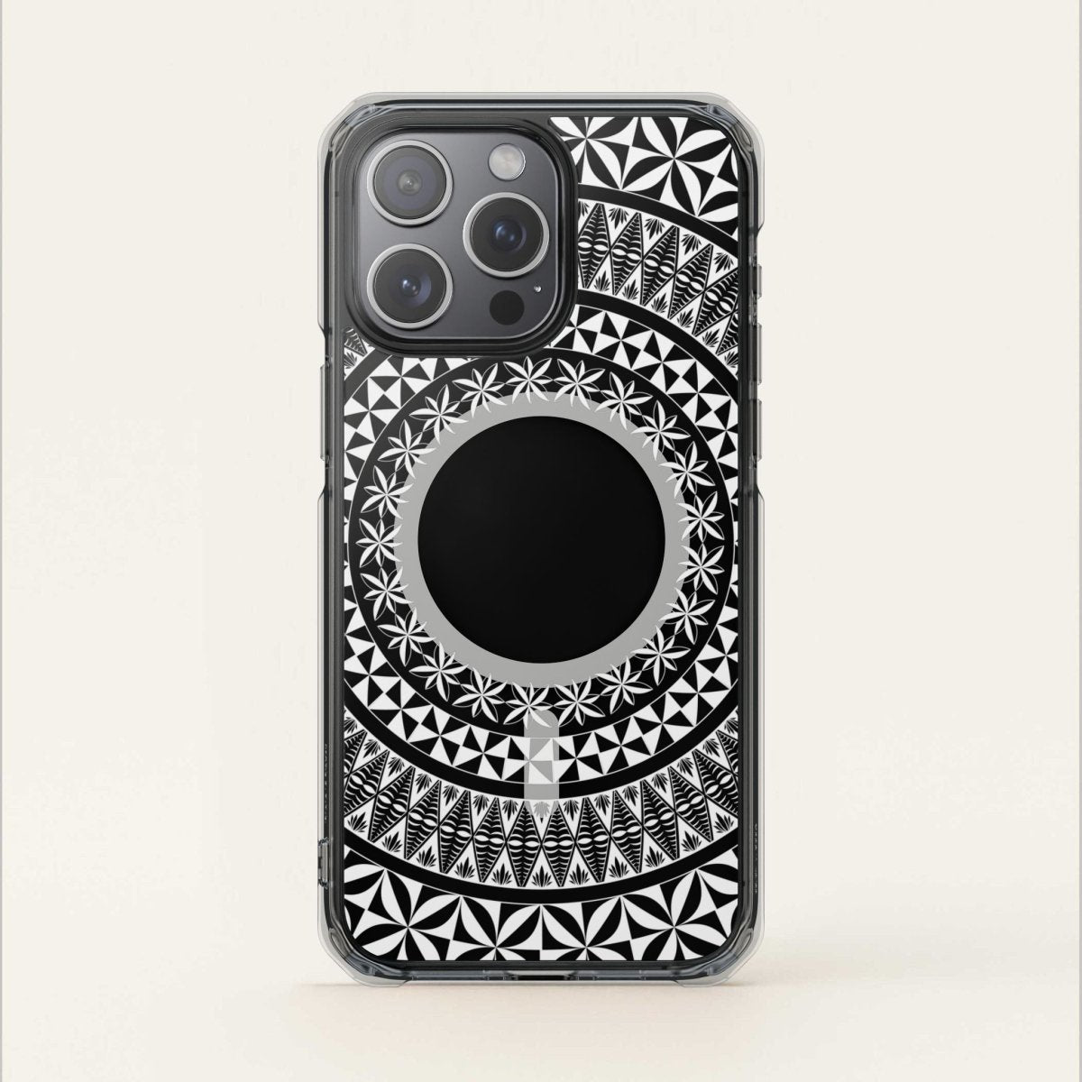 MagSafe clear phone case for iPhone 16, featuring Tongan design, transparent and protective.