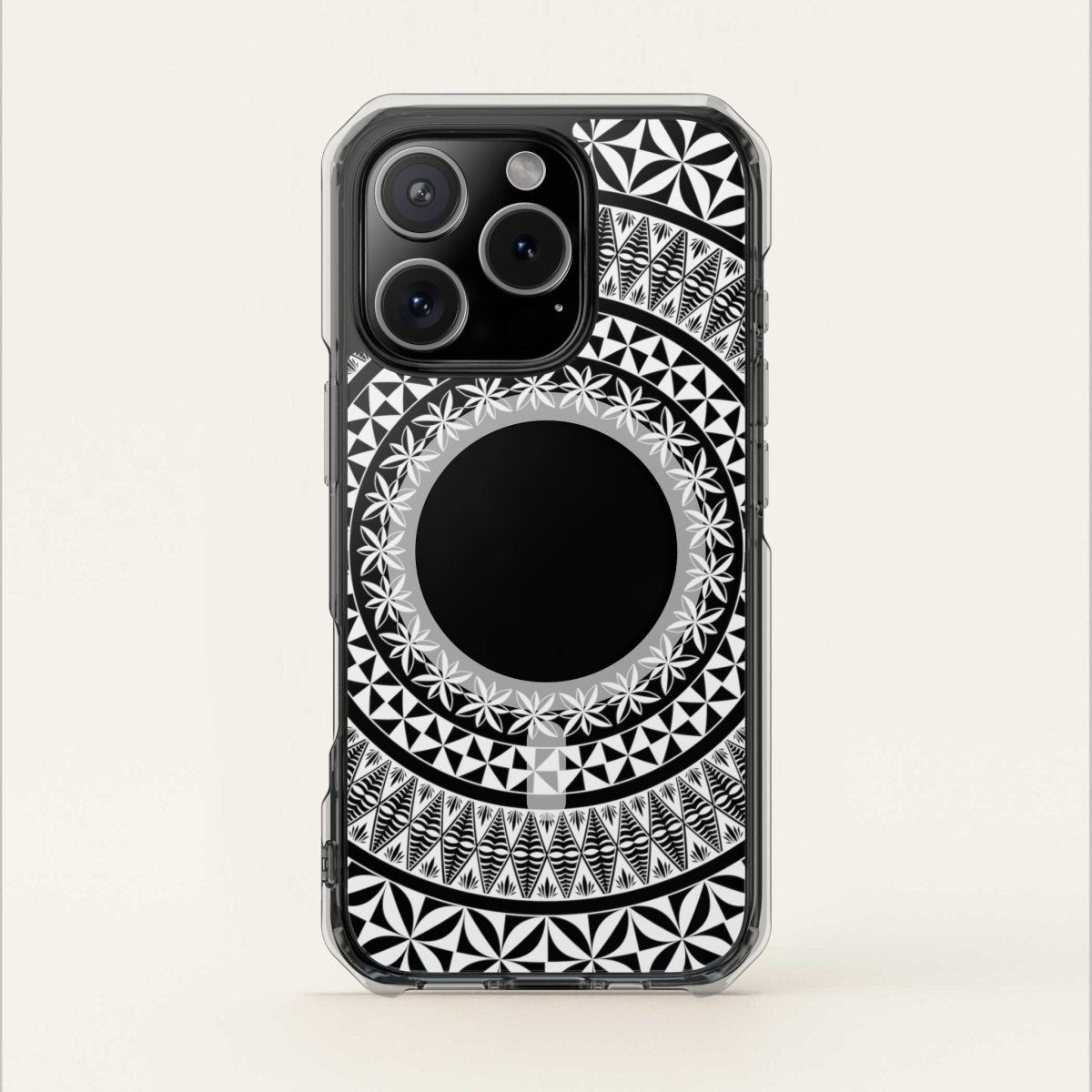 MagSafe clear case for iPhone 16, Tongan design, transparent phone cover with MagSafe compatibility.