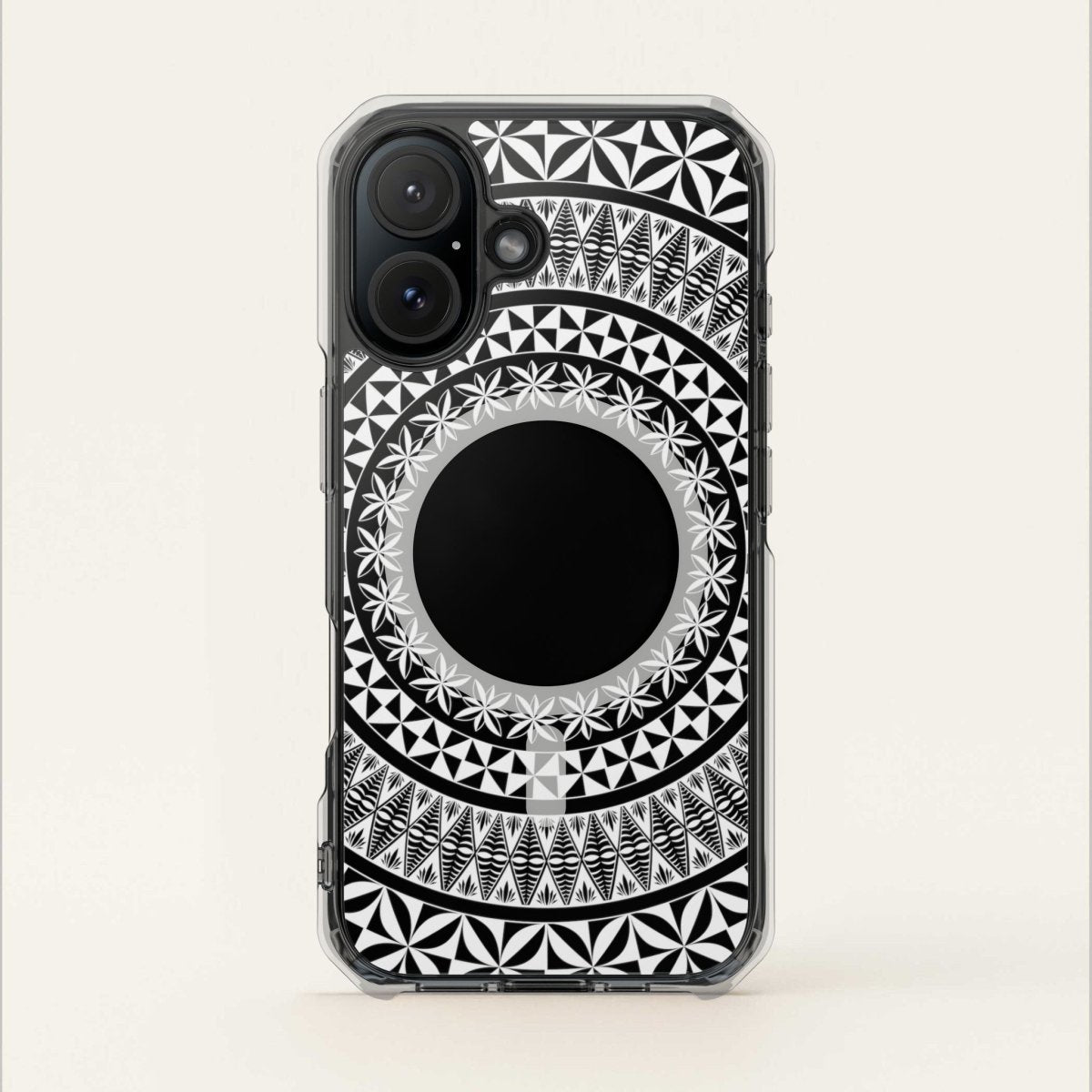 MagSafe clear phone case for iPhone 16, featuring Tongan design, transparent protection, and MagSafe compatibility.